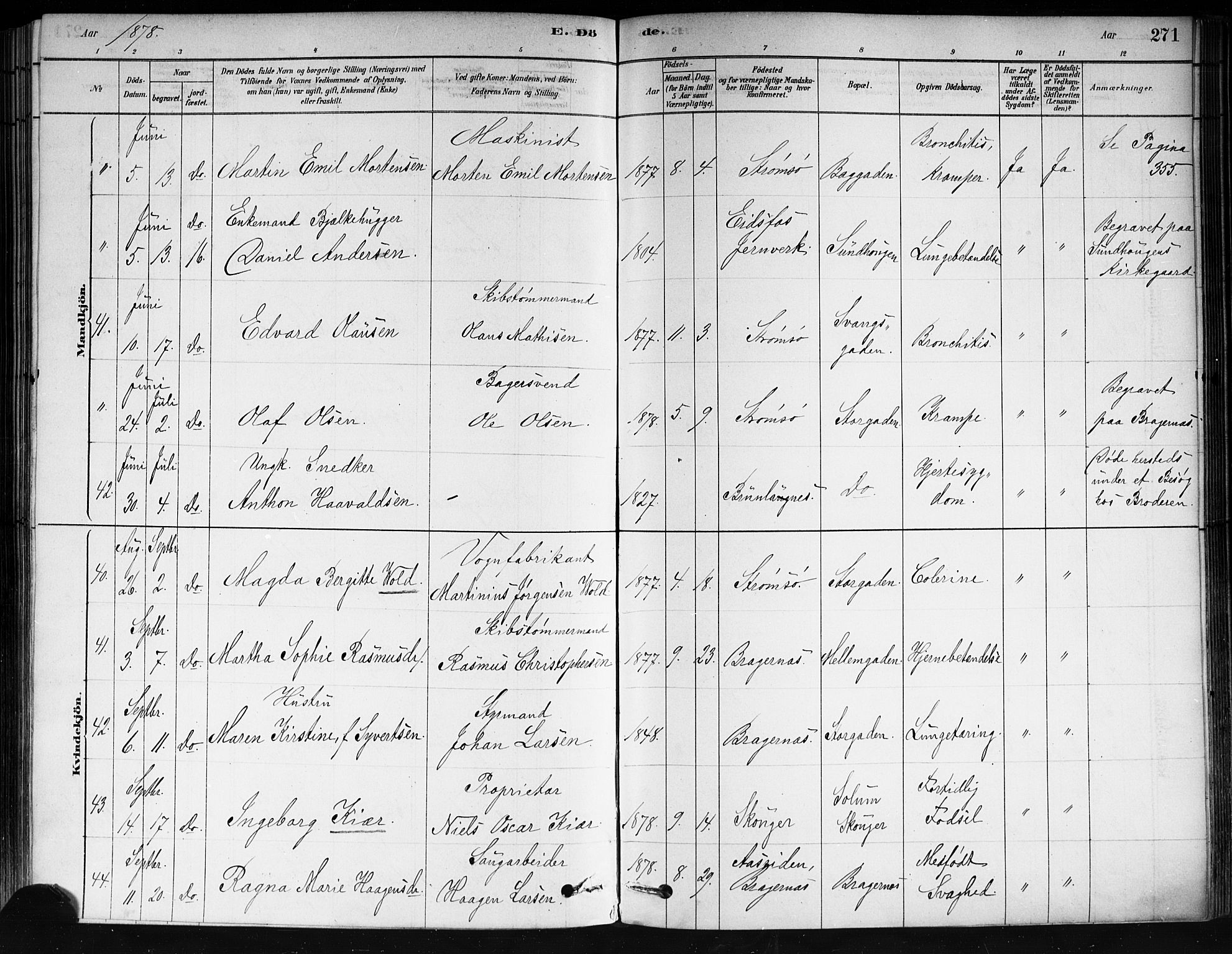 Strømsø kirkebøker, AV/SAKO-A-246/F/Fa/L0021: Ministerialbok nr. I 21, 1878-1885, s. 271