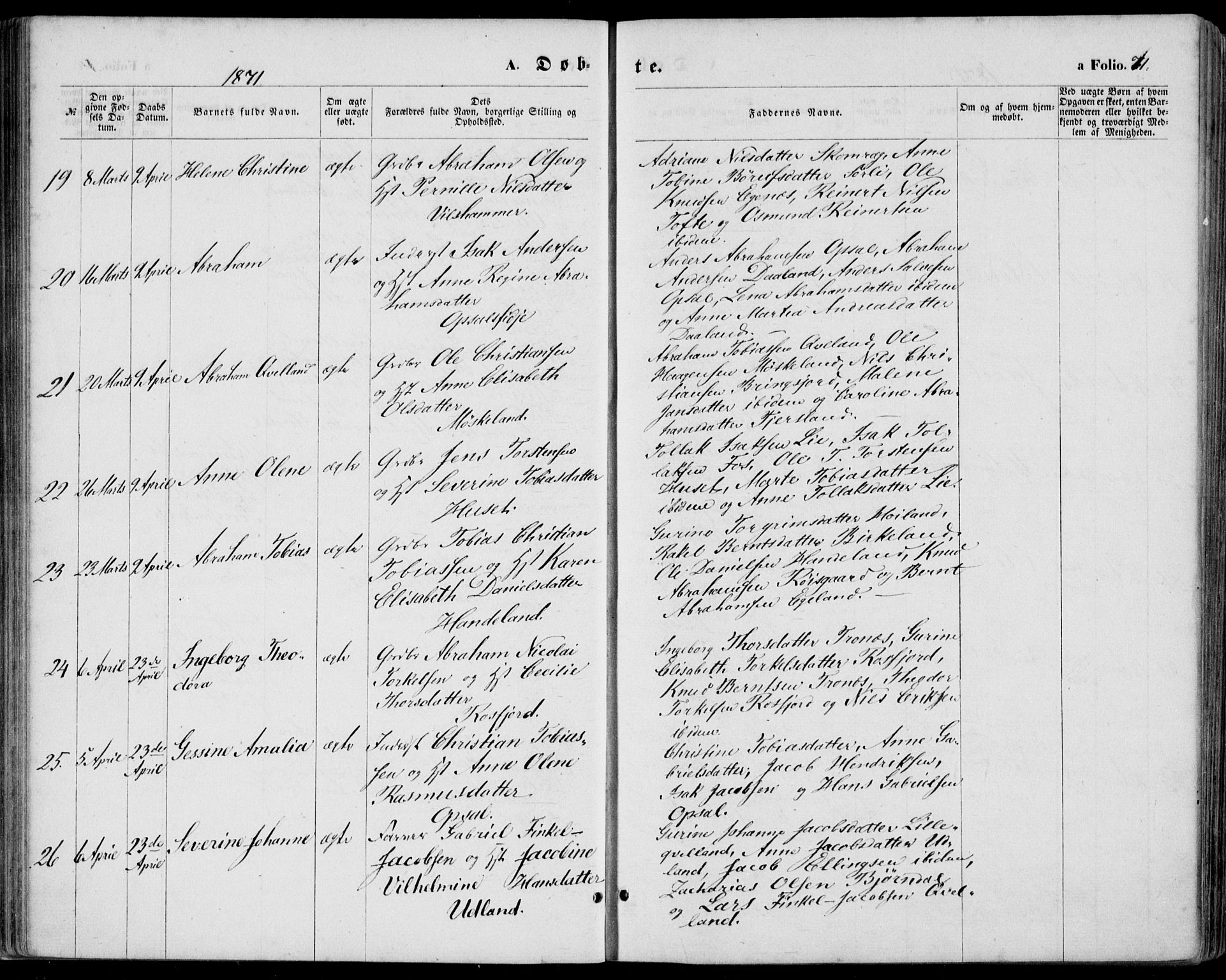 Lyngdal sokneprestkontor, AV/SAK-1111-0029/F/Fa/Fac/L0010: Ministerialbok nr. A 10, 1865-1878, s. 71