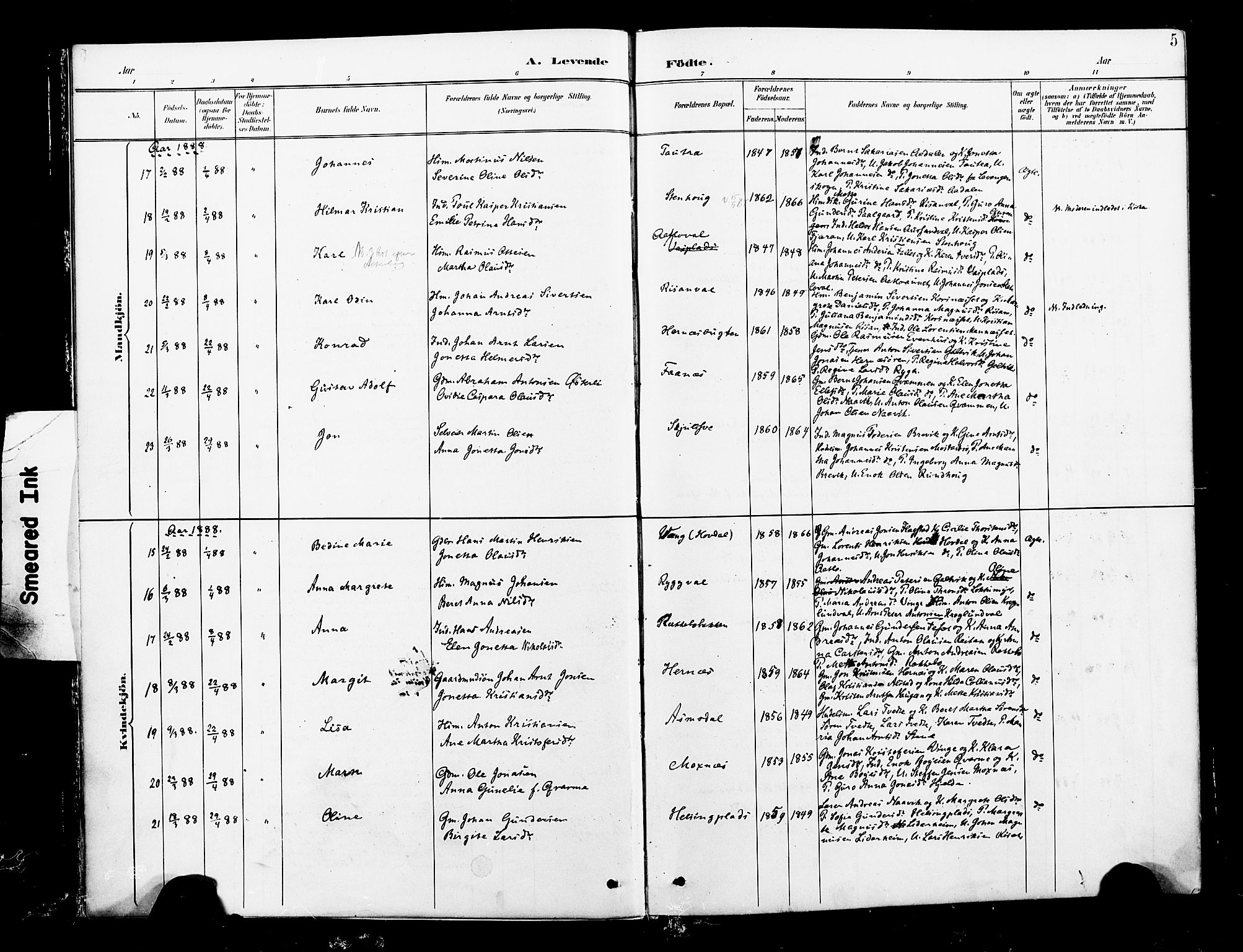 Ministerialprotokoller, klokkerbøker og fødselsregistre - Nord-Trøndelag, SAT/A-1458/713/L0121: Ministerialbok nr. 713A10, 1888-1898, s. 5