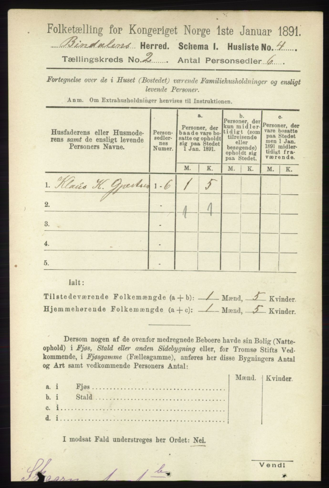 RA, Folketelling 1891 for 1811 Bindal herred, 1891, s. 235