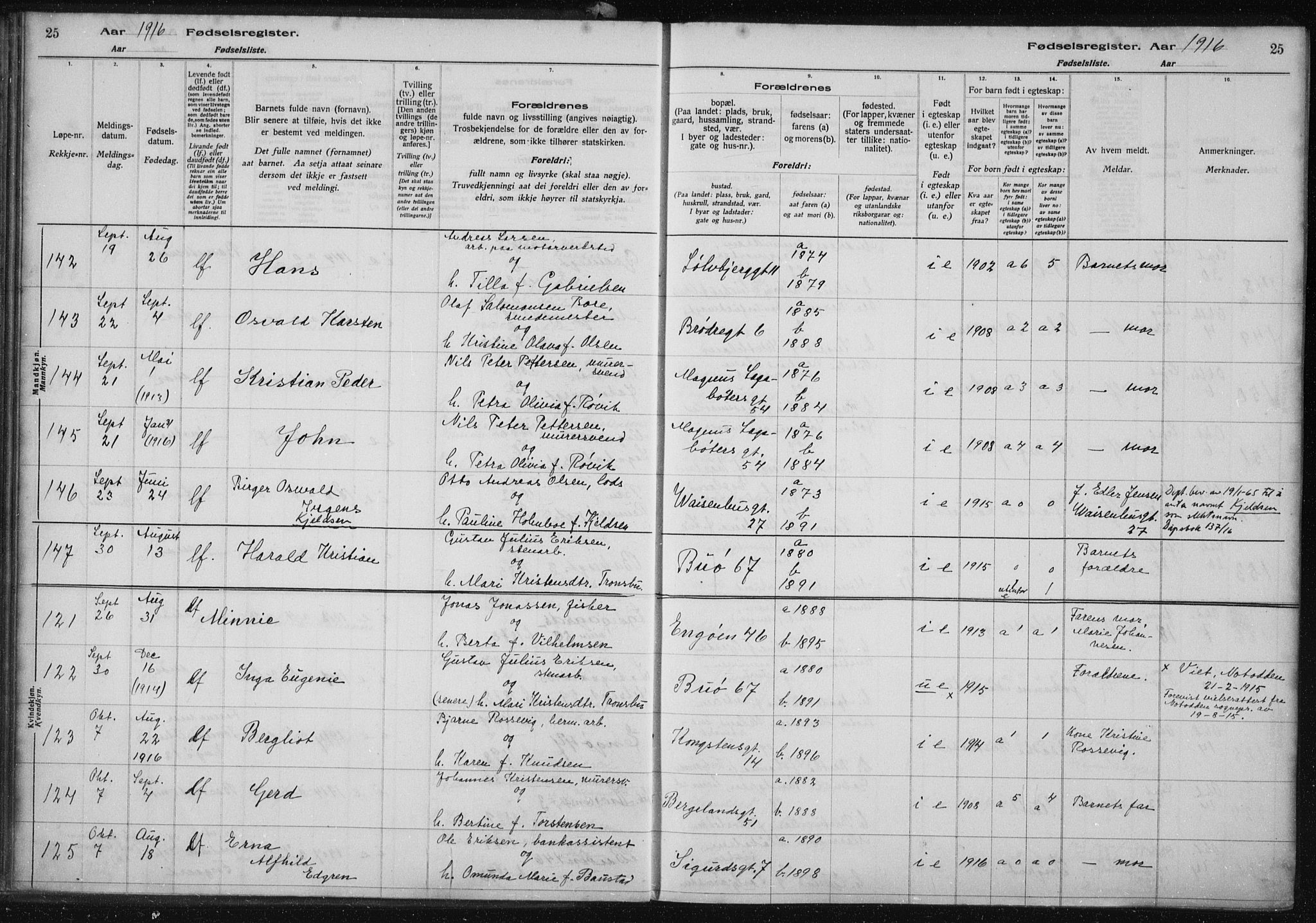 St. Petri sokneprestkontor, AV/SAST-A-101813/002/A/L0001: Fødselsregister nr. 1, 1916-1922, s. 25