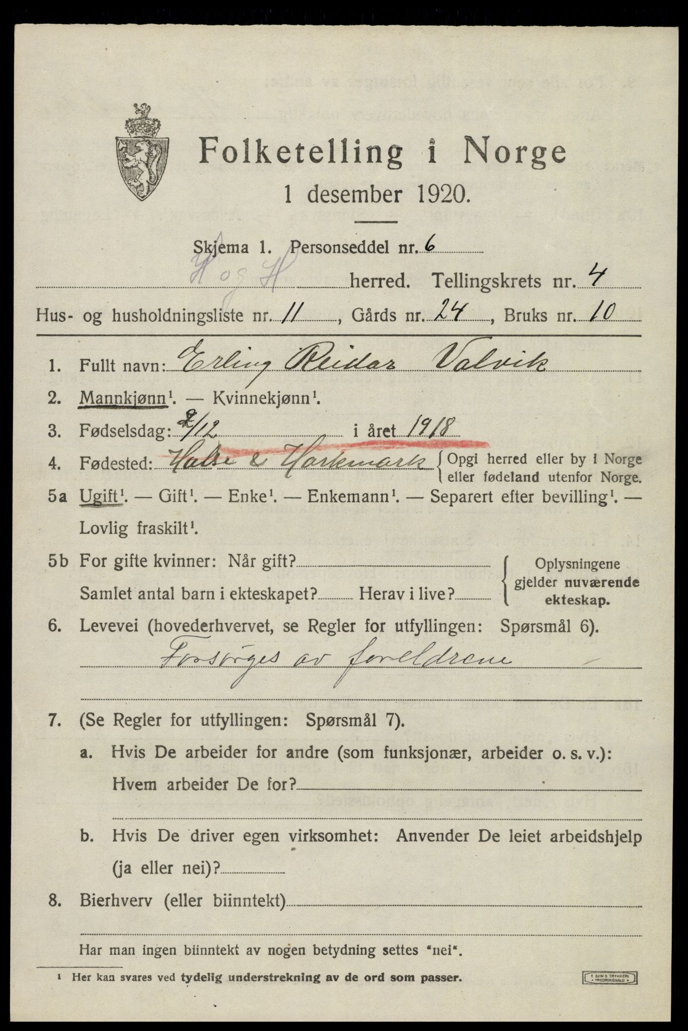 SAK, Folketelling 1920 for 1019 Halse og Harkmark herred, 1920, s. 2954