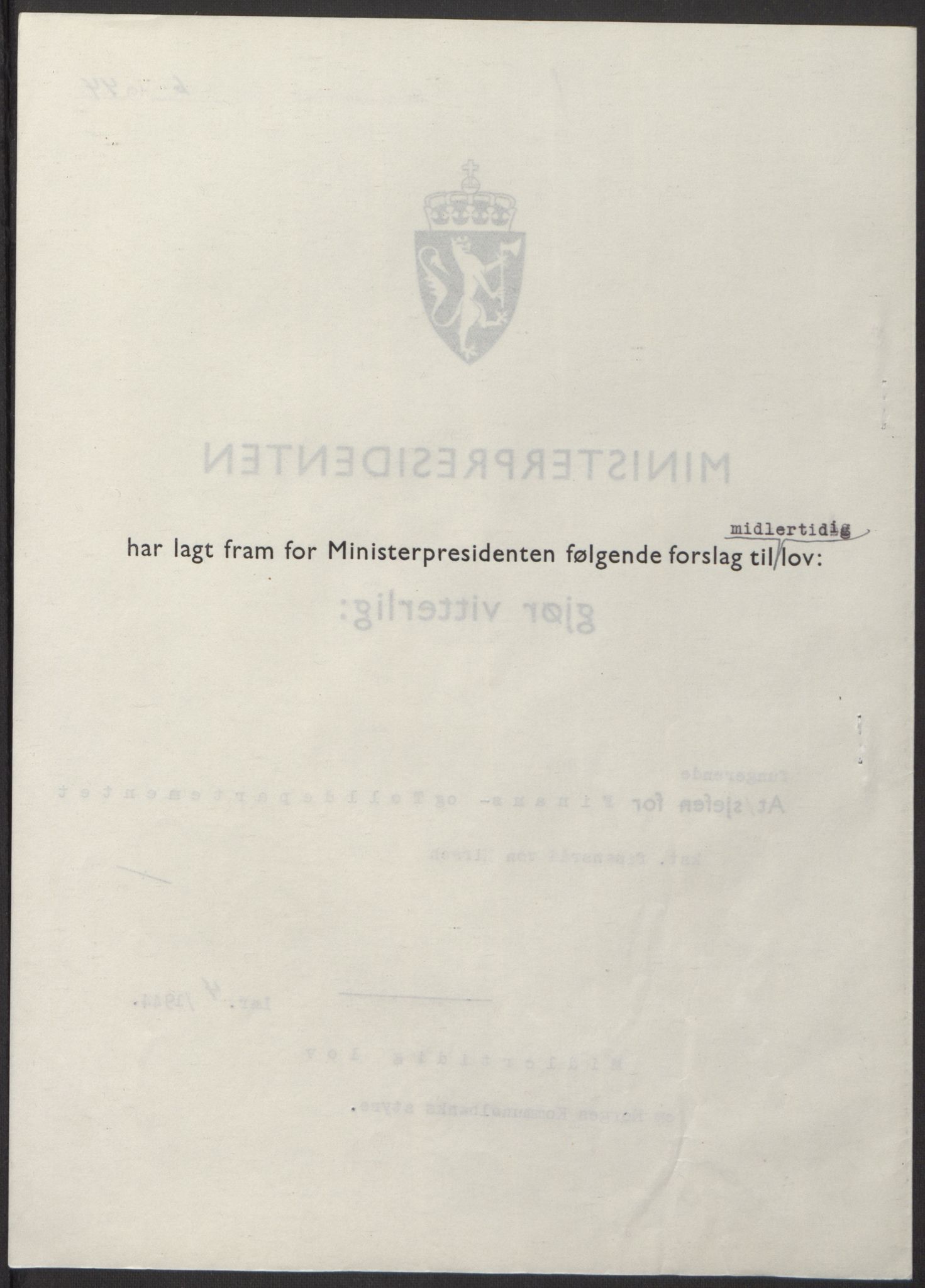 NS-administrasjonen 1940-1945 (Statsrådsekretariatet, de kommisariske statsråder mm), RA/S-4279/D/Db/L0100: Lover, 1944, s. 18