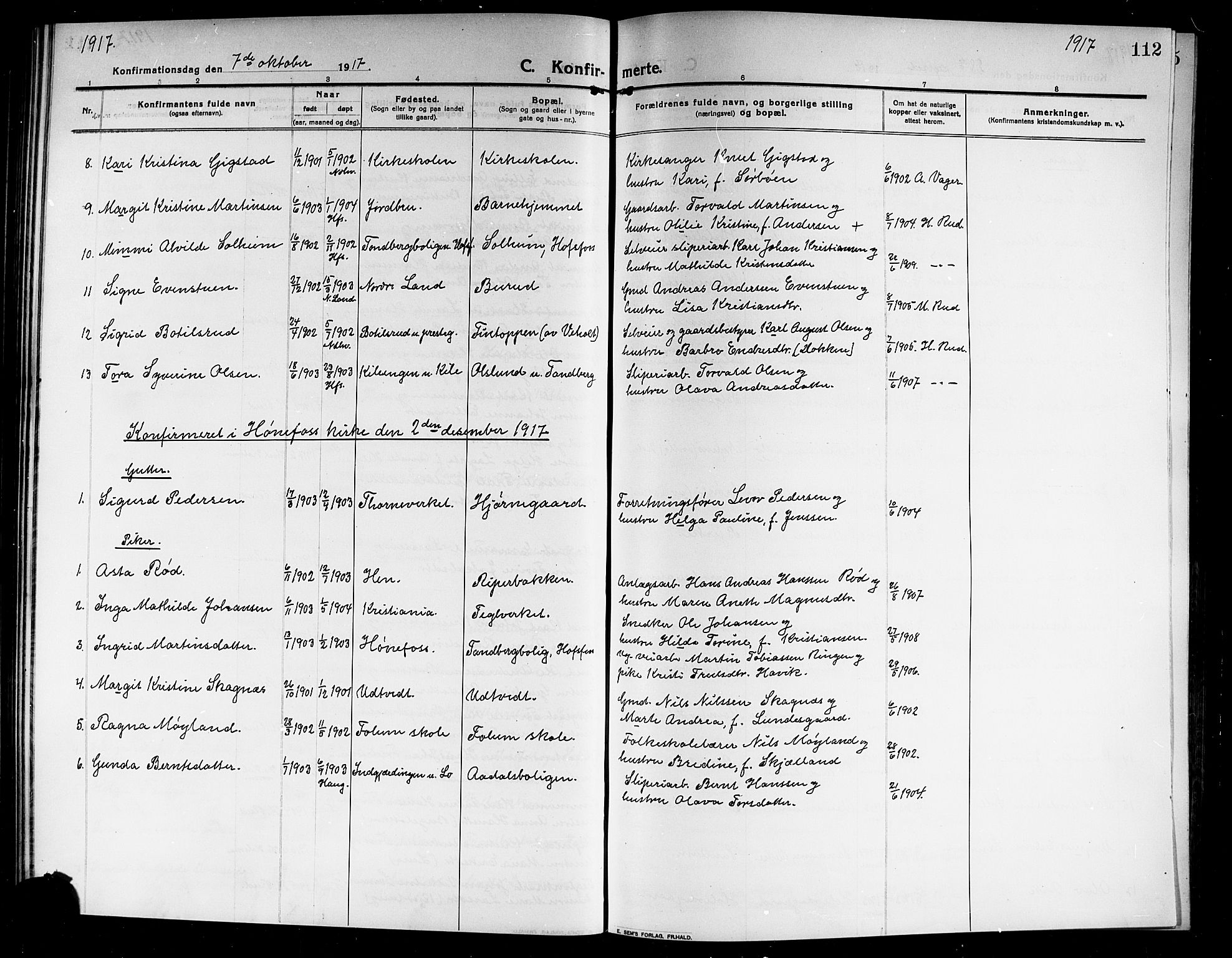 Norderhov kirkebøker, AV/SAKO-A-237/G/Ga/L0009: Klokkerbok nr. I 9, 1913-1920, s. 112