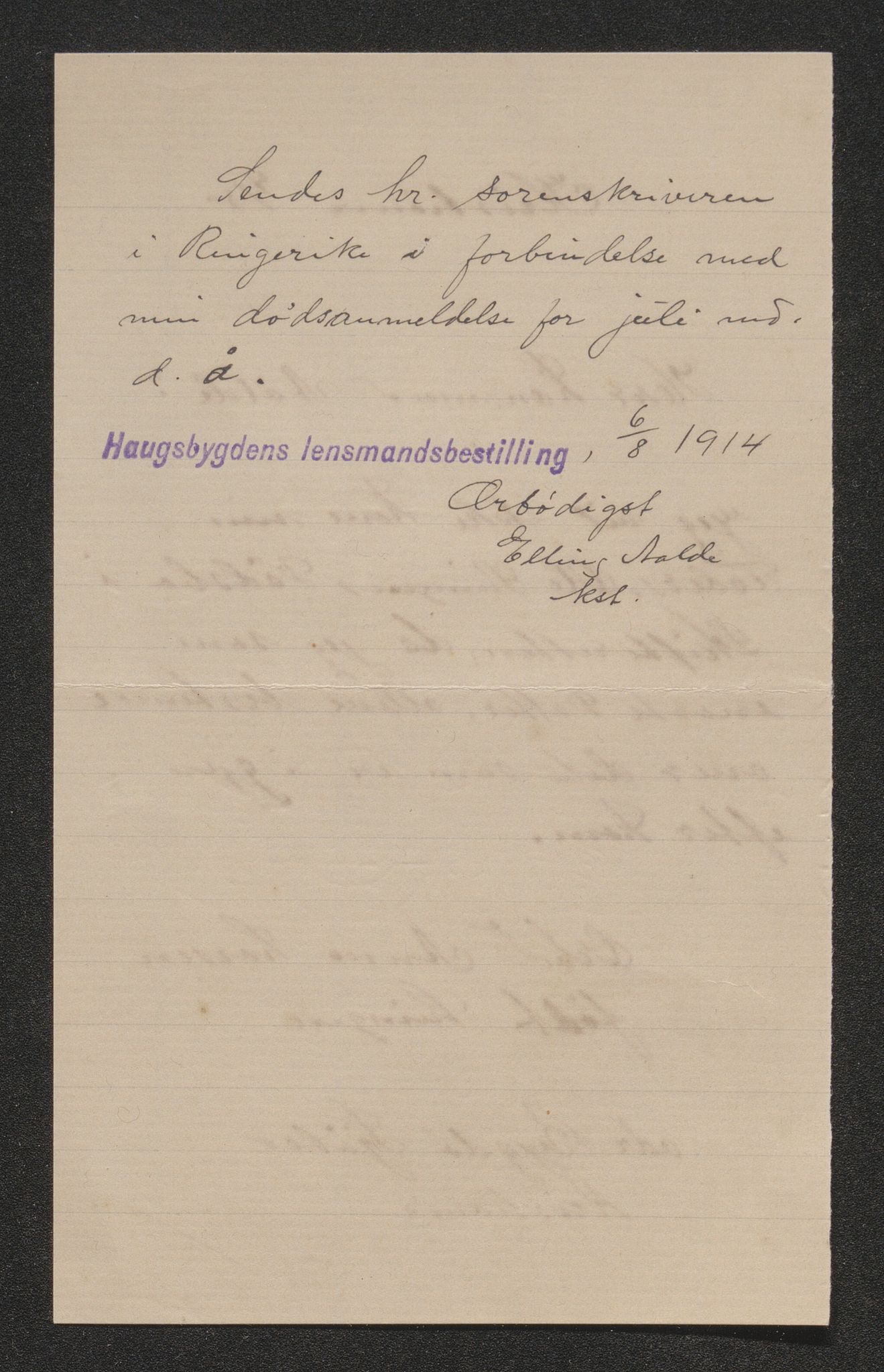 Ringerike sorenskriveri, AV/SAKO-A-105/H/Ha/Hab/L0016: Dødsfallslister Haugsbygd, 1903-1930