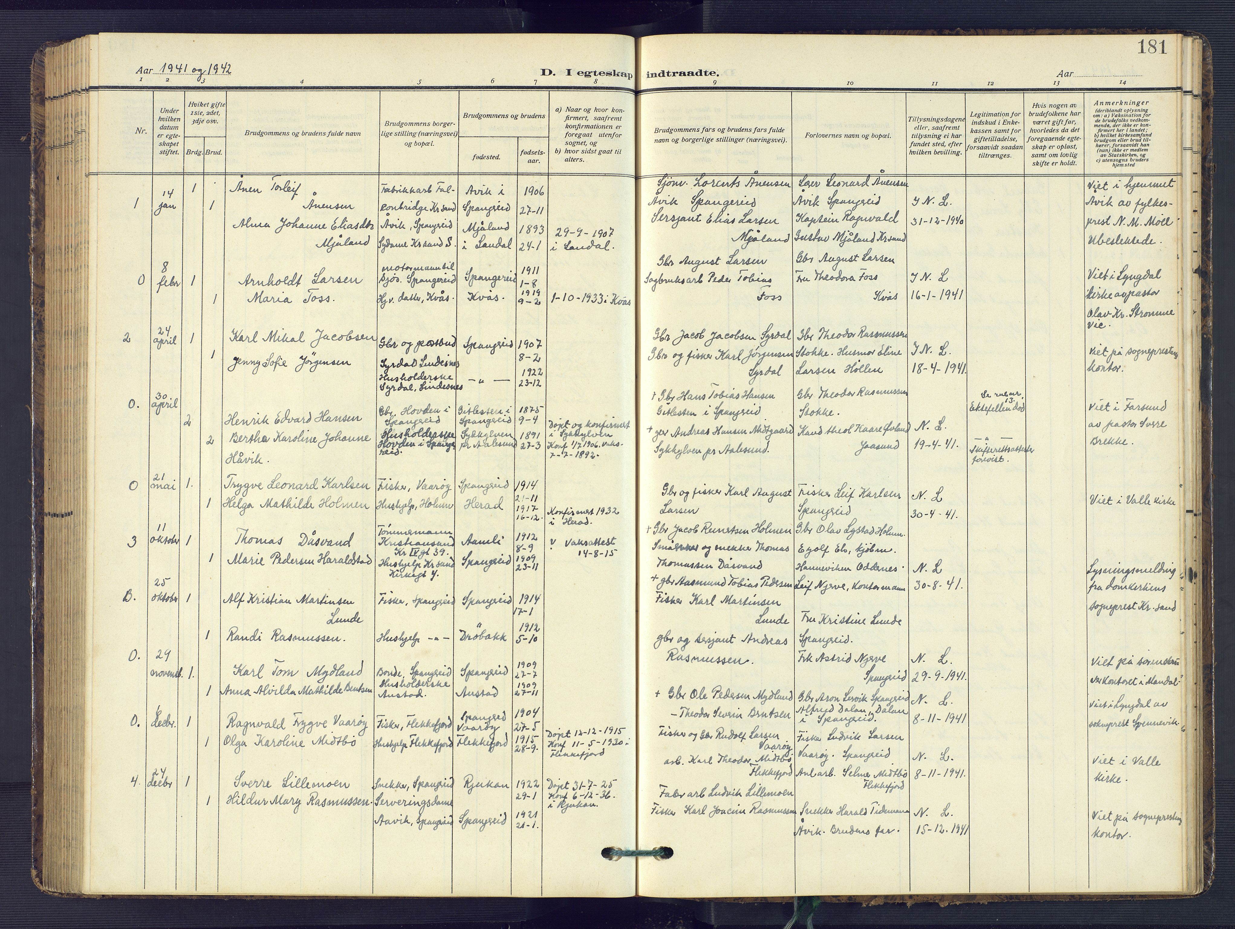 Sør-Audnedal sokneprestkontor, AV/SAK-1111-0039/F/Fb/Fba/L0005: Klokkerbok nr. B 5, 1908-1963, s. 181
