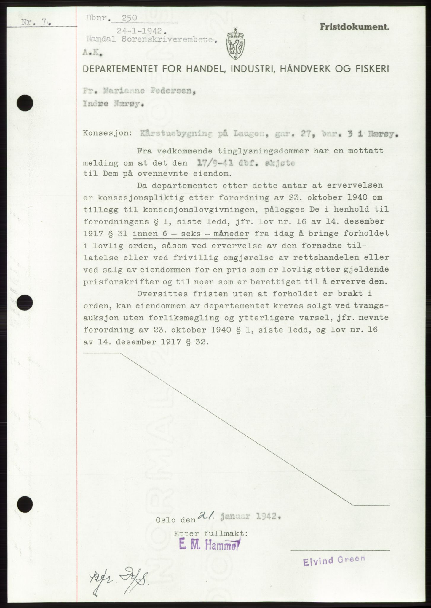 Namdal sorenskriveri, SAT/A-4133/1/2/2C: Pantebok nr. -, 1941-1942, Dagboknr: 250/1942