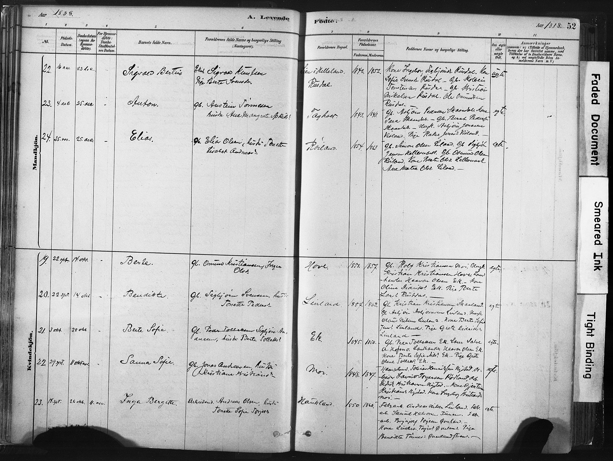 Lund sokneprestkontor, AV/SAST-A-101809/S06/L0011: Ministerialbok nr. A 10, 1877-1904, s. 52