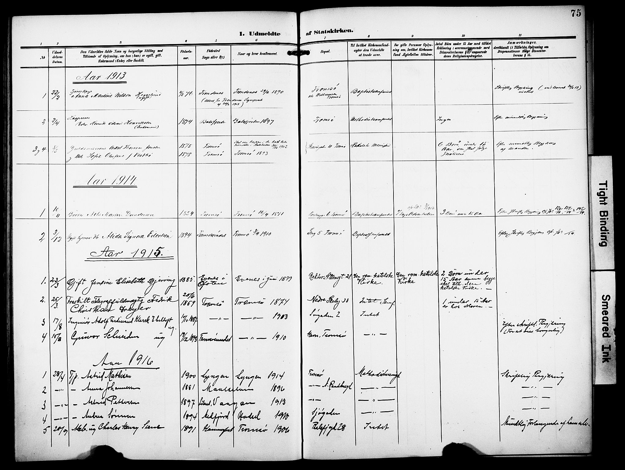 Tromsø sokneprestkontor/stiftsprosti/domprosti, SATØ/S-1343/G/Ge/L0068: Dissenterprotokoll nr. 68, 1907-1917, s. 75