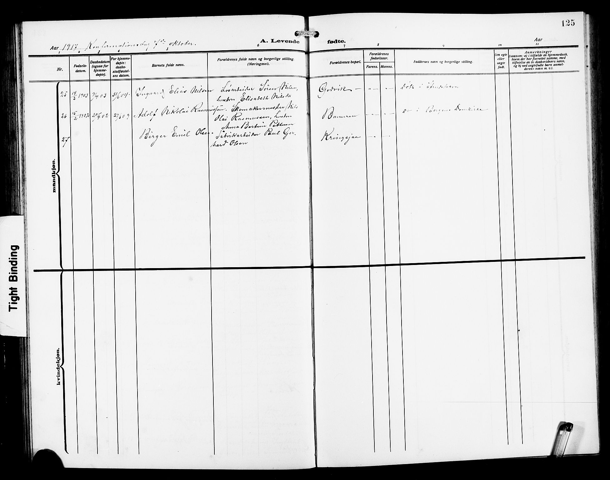 Laksevåg Sokneprestembete, AV/SAB-A-76501/H/Ha/Hab/Haba/L0005: Klokkerbok nr. A 5, 1910-1917, s. 125