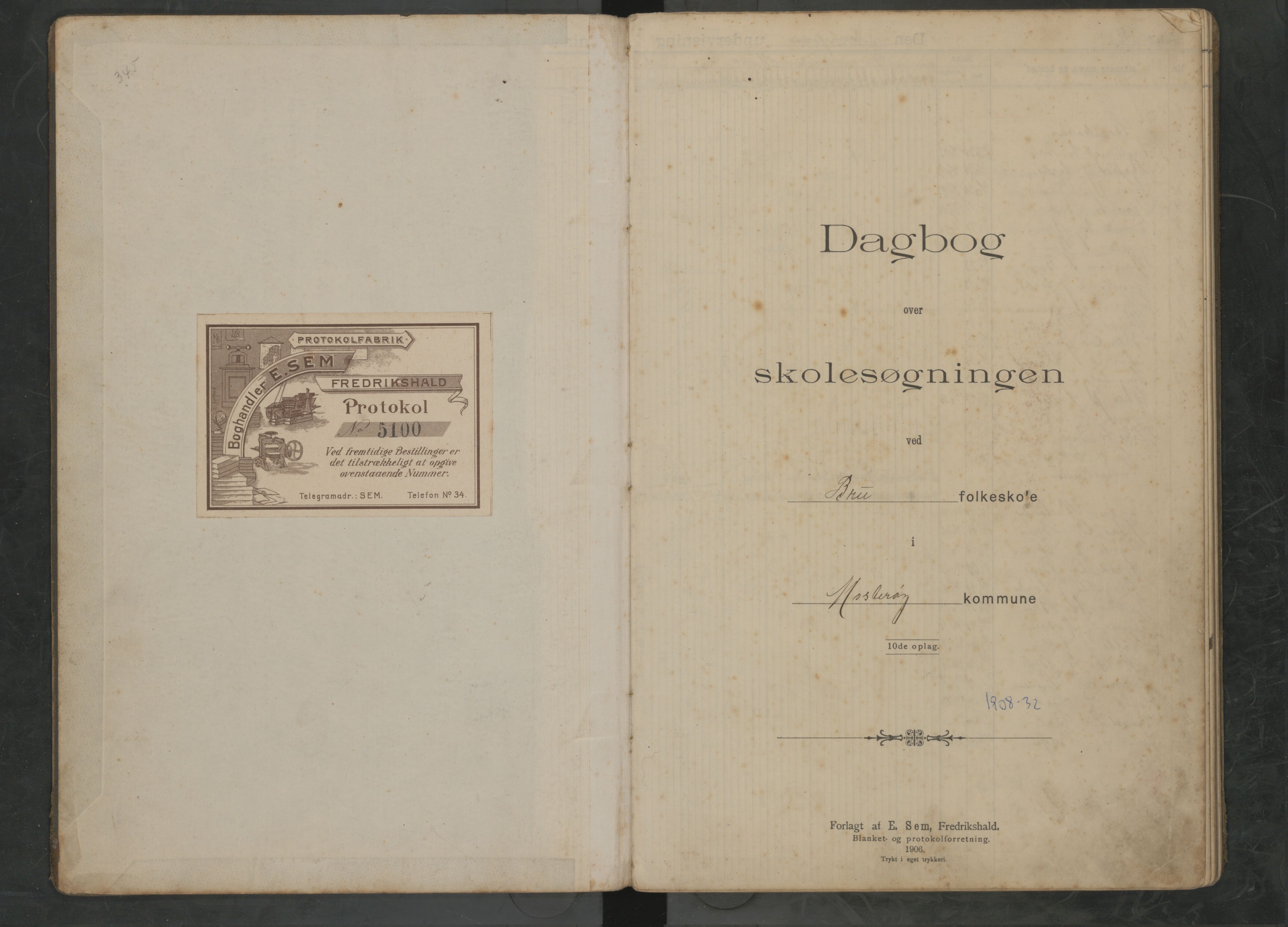 A-0919, Mosterøy kommune. Bru skole, BYST/A-0919/G/Ga/L0002: Dagbok, 1908-1932