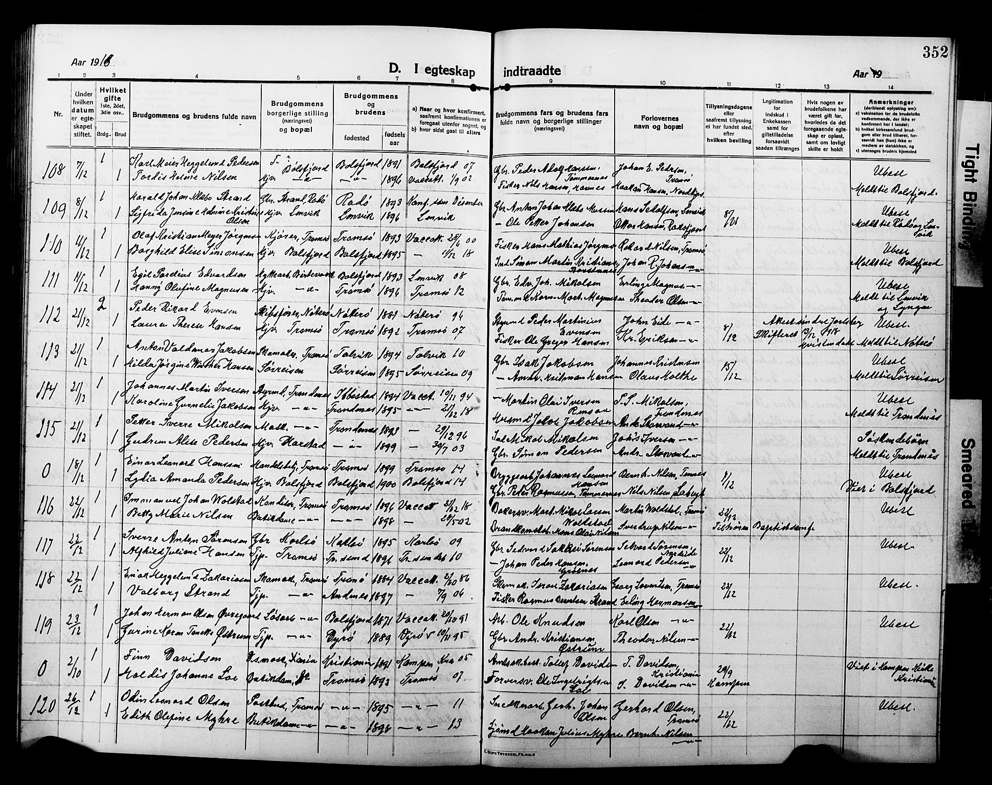 Tromsø sokneprestkontor/stiftsprosti/domprosti, AV/SATØ-S-1343/G/Gb/L0009klokker: Klokkerbok nr. 9, 1915-1925, s. 352