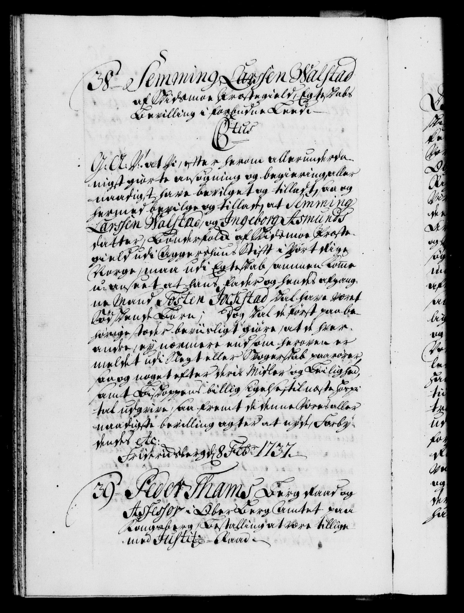 Danske Kanselli 1572-1799, AV/RA-EA-3023/F/Fc/Fca/Fcaa/L0030: Norske registre, 1737-1738, s. 30b