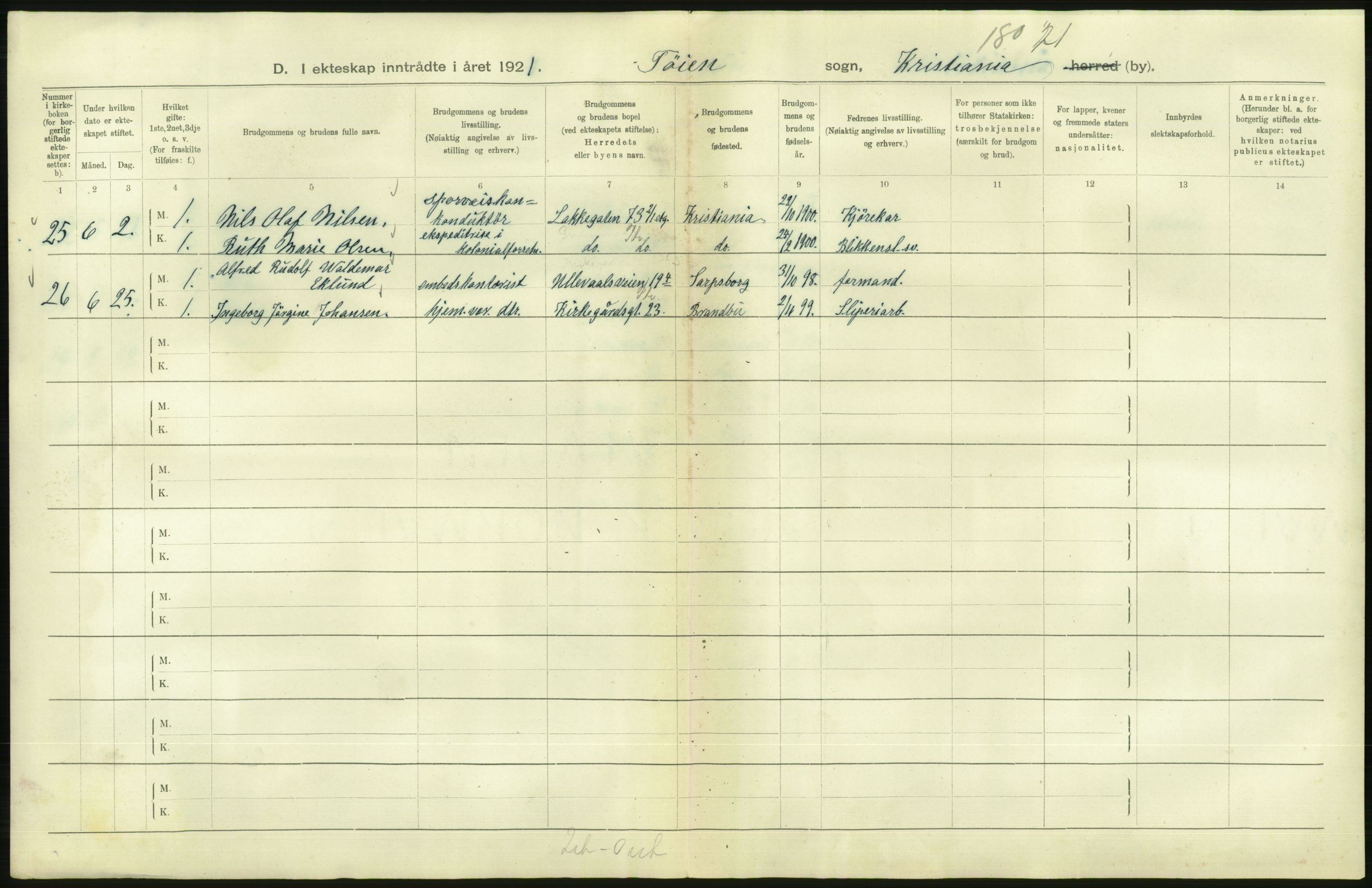 Statistisk sentralbyrå, Sosiodemografiske emner, Befolkning, AV/RA-S-2228/D/Df/Dfc/Dfca/L0011: Kristiania: Gifte, 1921, s. 822