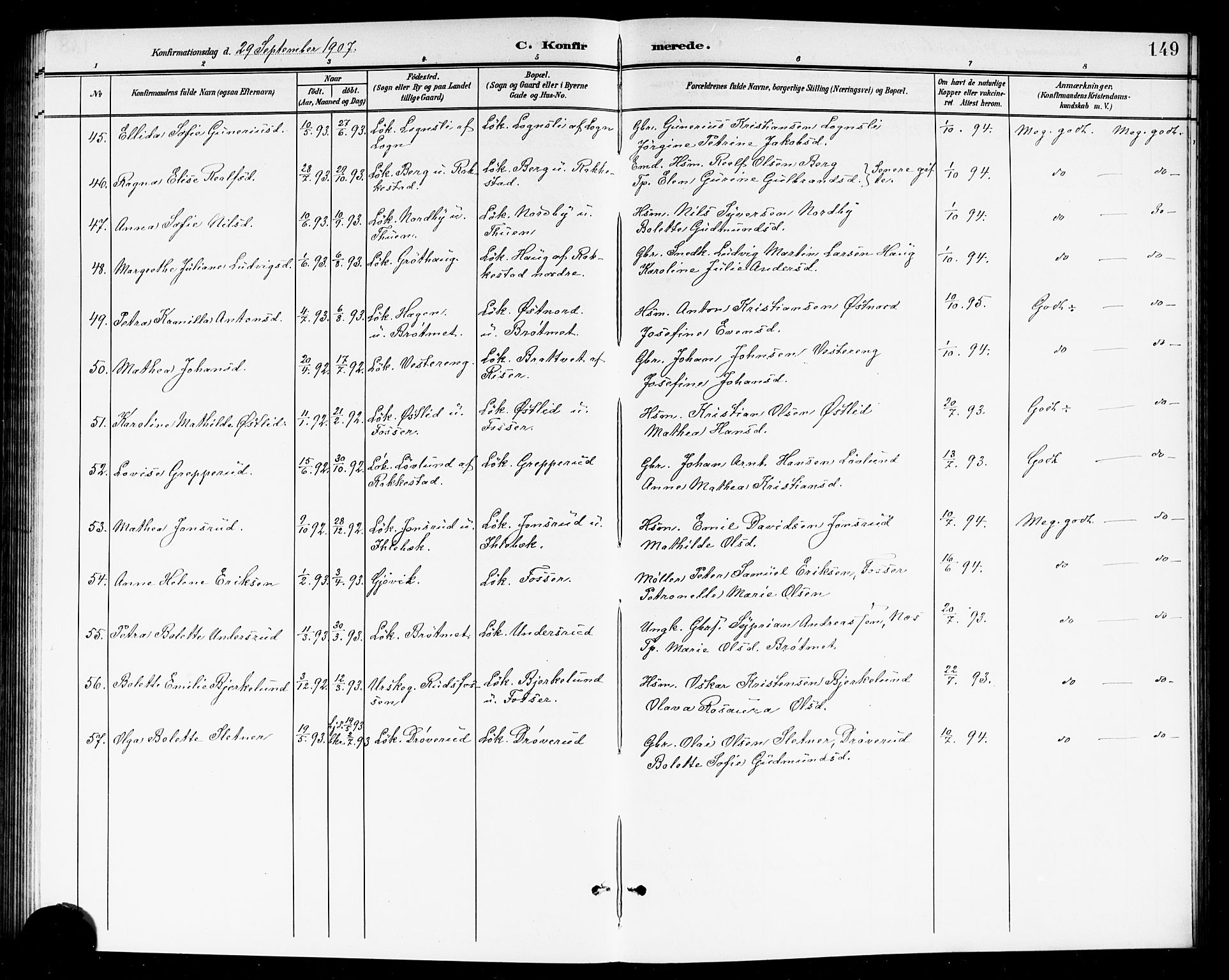 Høland prestekontor Kirkebøker, AV/SAO-A-10346a/G/Ga/L0007: Klokkerbok nr. I 7, 1902-1914, s. 149