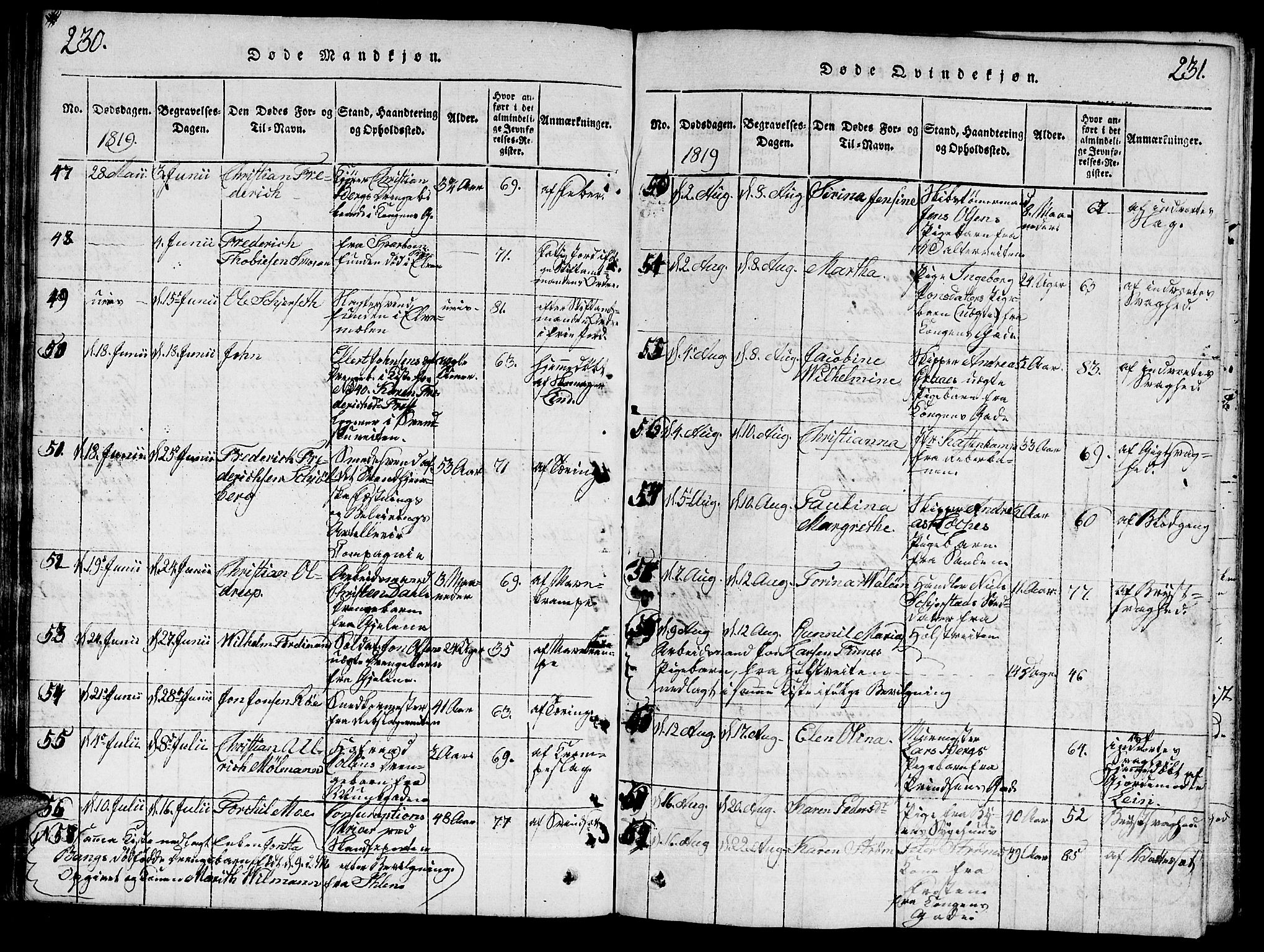 Ministerialprotokoller, klokkerbøker og fødselsregistre - Sør-Trøndelag, AV/SAT-A-1456/601/L0043: Ministerialbok nr. 601A11, 1815-1821, s. 230-231