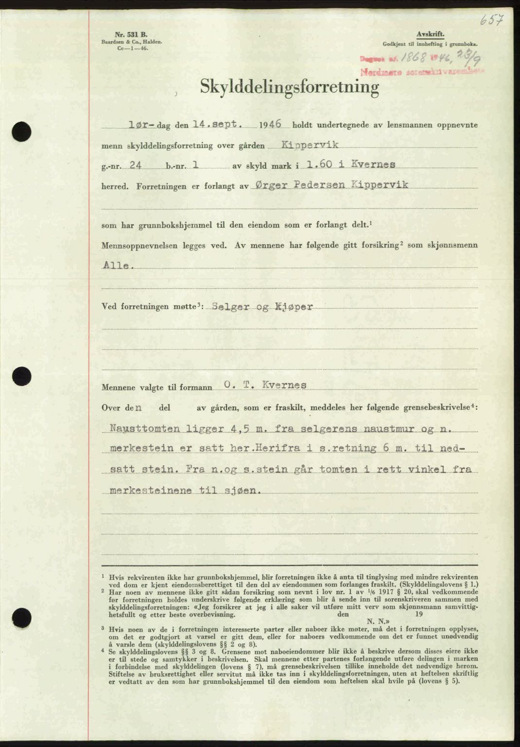 Nordmøre sorenskriveri, SAT/A-4132/1/2/2Ca: Pantebok nr. A102, 1946-1946, Dagboknr: 1868/1946