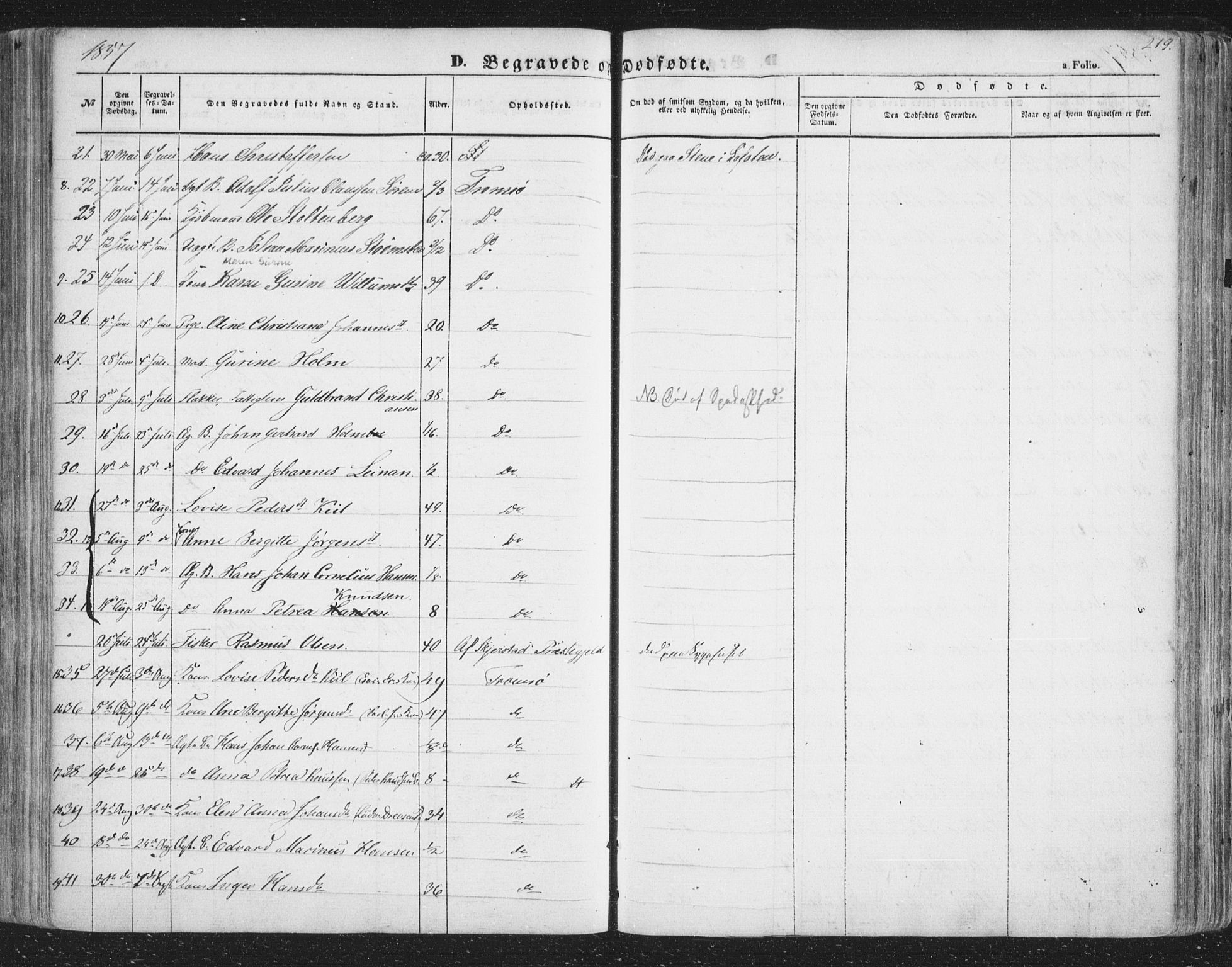 Tromsø sokneprestkontor/stiftsprosti/domprosti, AV/SATØ-S-1343/G/Ga/L0011kirke: Ministerialbok nr. 11, 1856-1865, s. 219