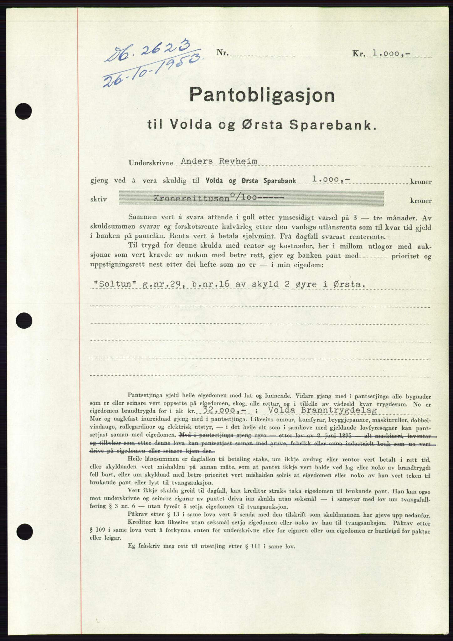 Søre Sunnmøre sorenskriveri, AV/SAT-A-4122/1/2/2C/L0124: Pantebok nr. 12B, 1953-1954, Dagboknr: 2623/1953