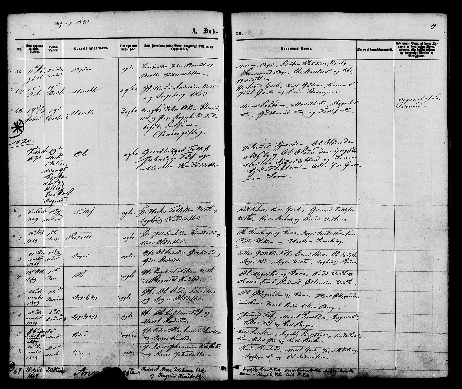 Vestre Slidre prestekontor, AV/SAH-PREST-136/H/Ha/Haa/L0003: Ministerialbok nr. 3, 1865-1880, s. 39