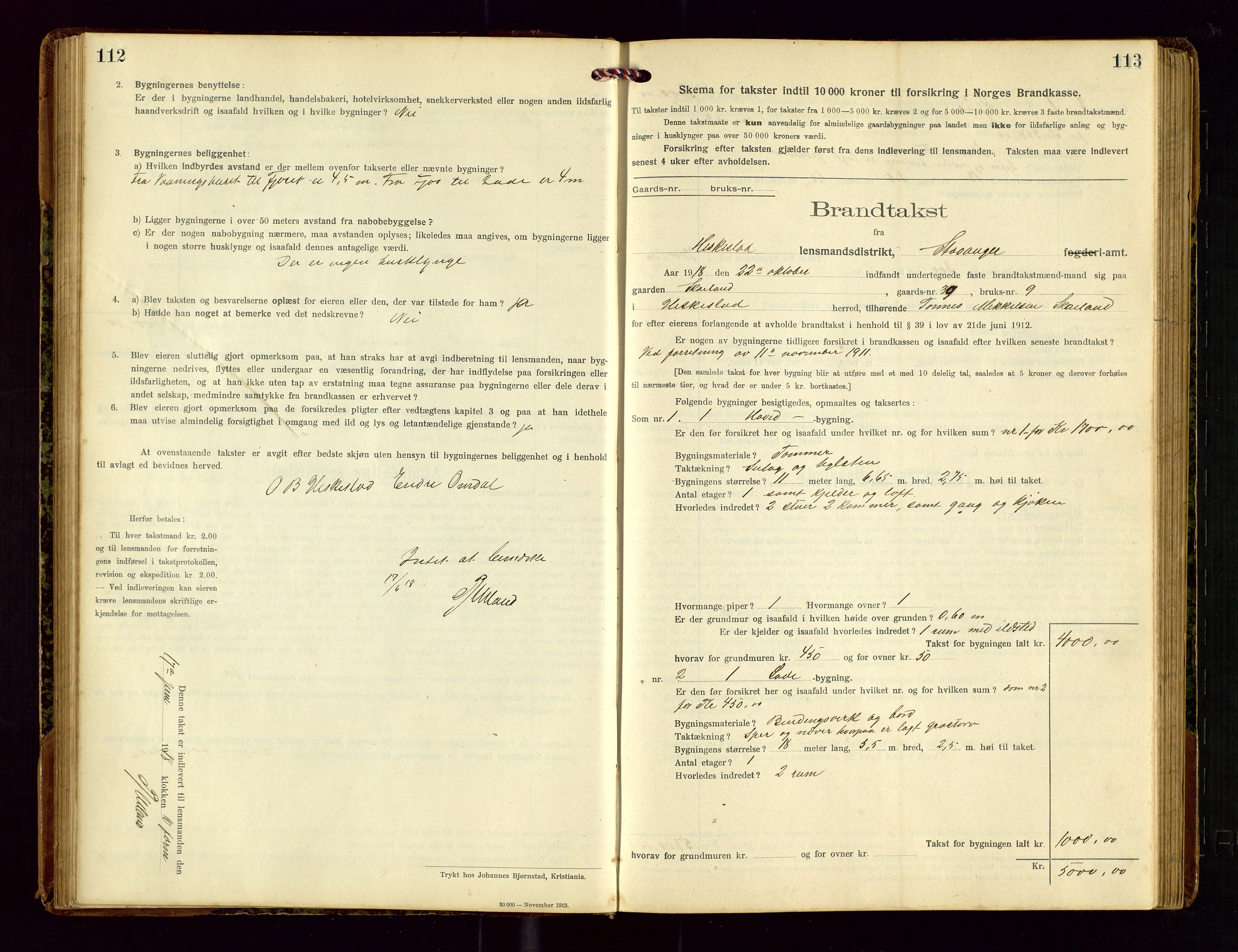 Heskestad lensmannskontor, AV/SAST-A-100304/Gob/L0002: "Brandtakstprotokol", 1915-1922, s. 112-113
