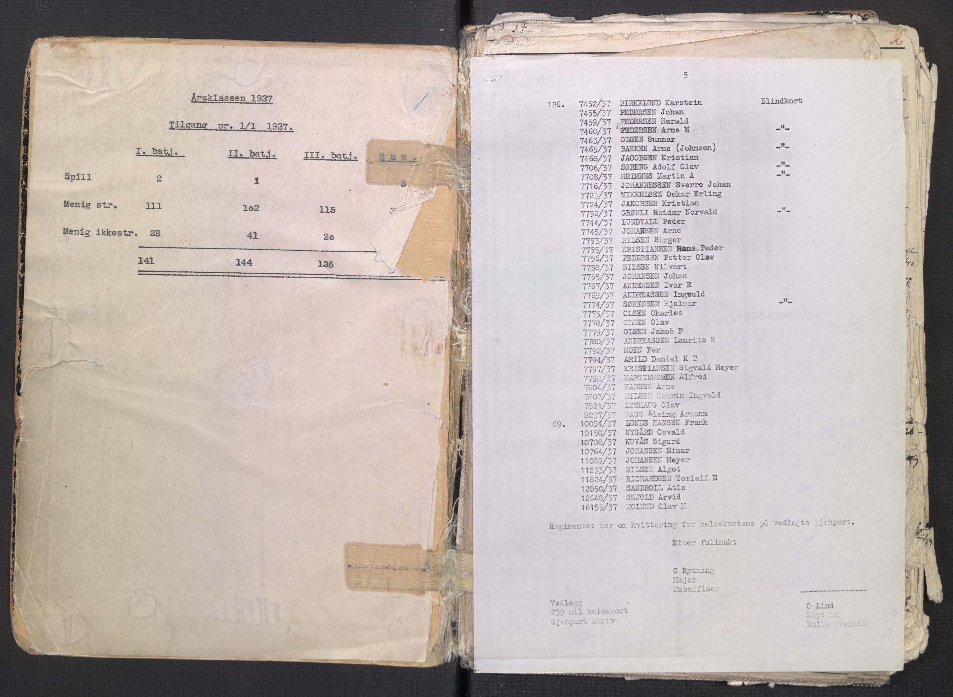 Forsvaret, Troms infanteriregiment nr. 16, AV/RA-RAFA-3146/P/Pa/L0007/0002: Ruller / Rulle for regimentets menige mannskaper, årsklasse 1937, 1937