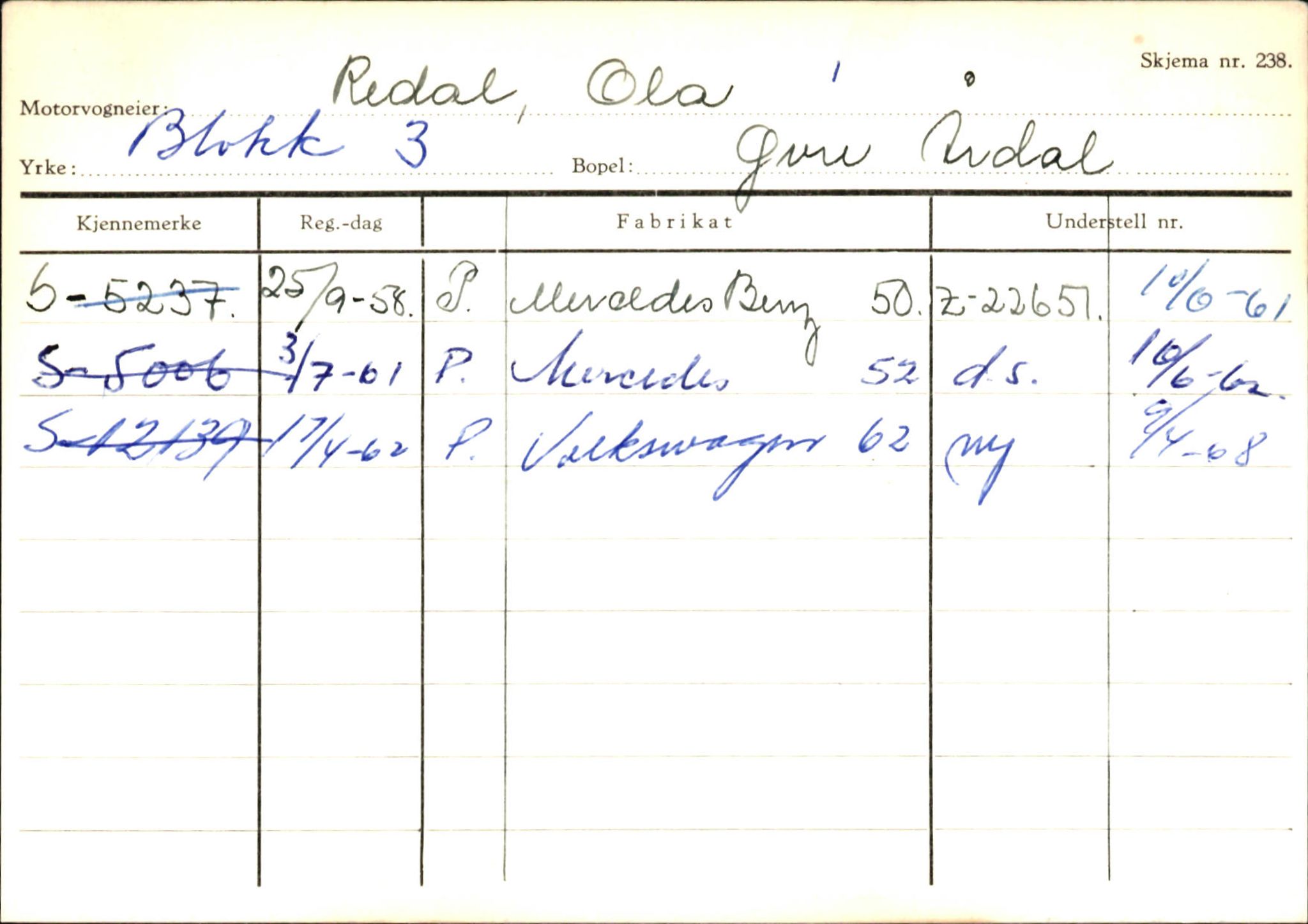 Statens vegvesen, Sogn og Fjordane vegkontor, SAB/A-5301/4/F/L0146: Registerkort Årdal R-Å samt diverse kort, 1945-1975, s. 15