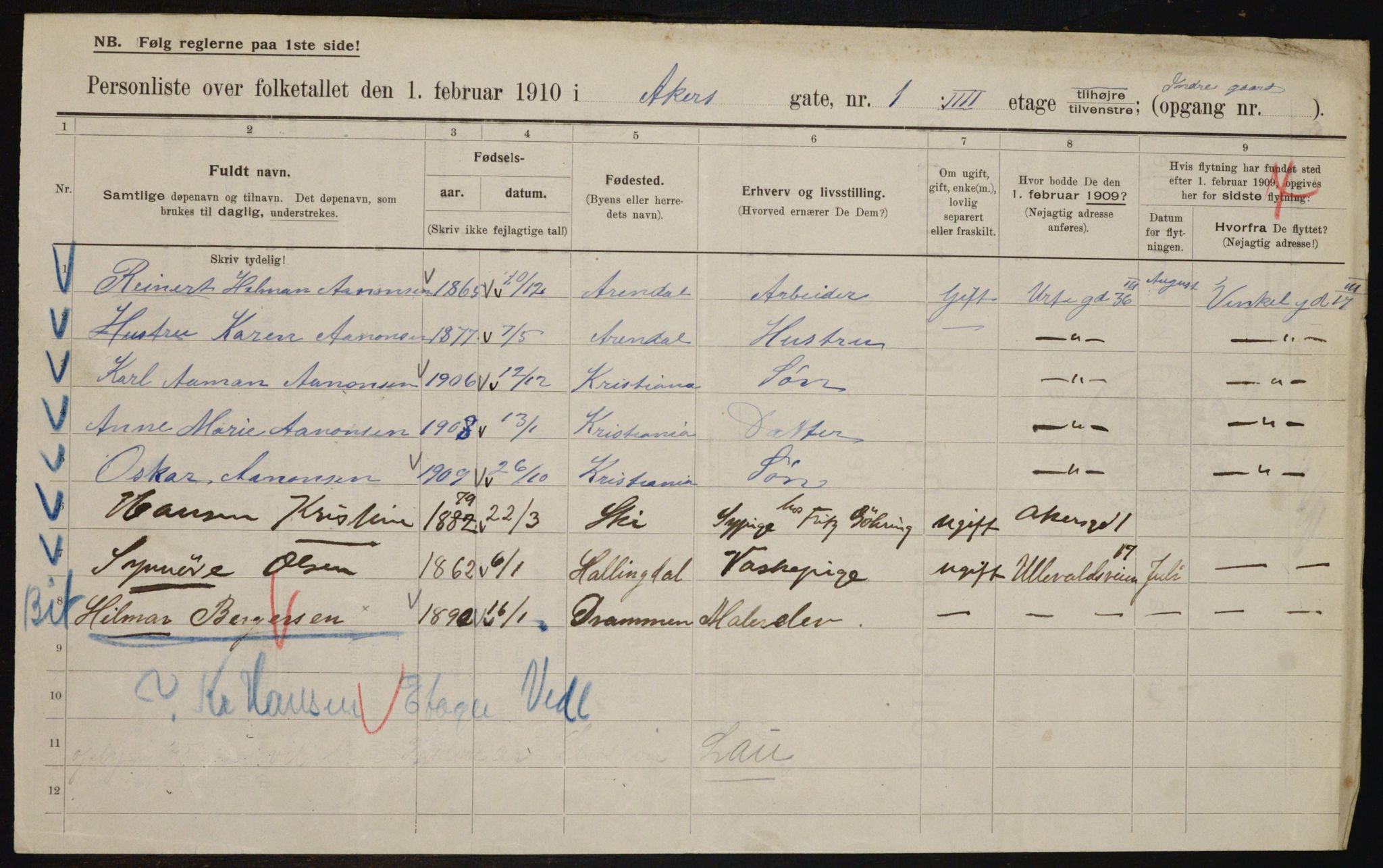 OBA, Kommunal folketelling 1.2.1910 for Kristiania, 1910, s. 311