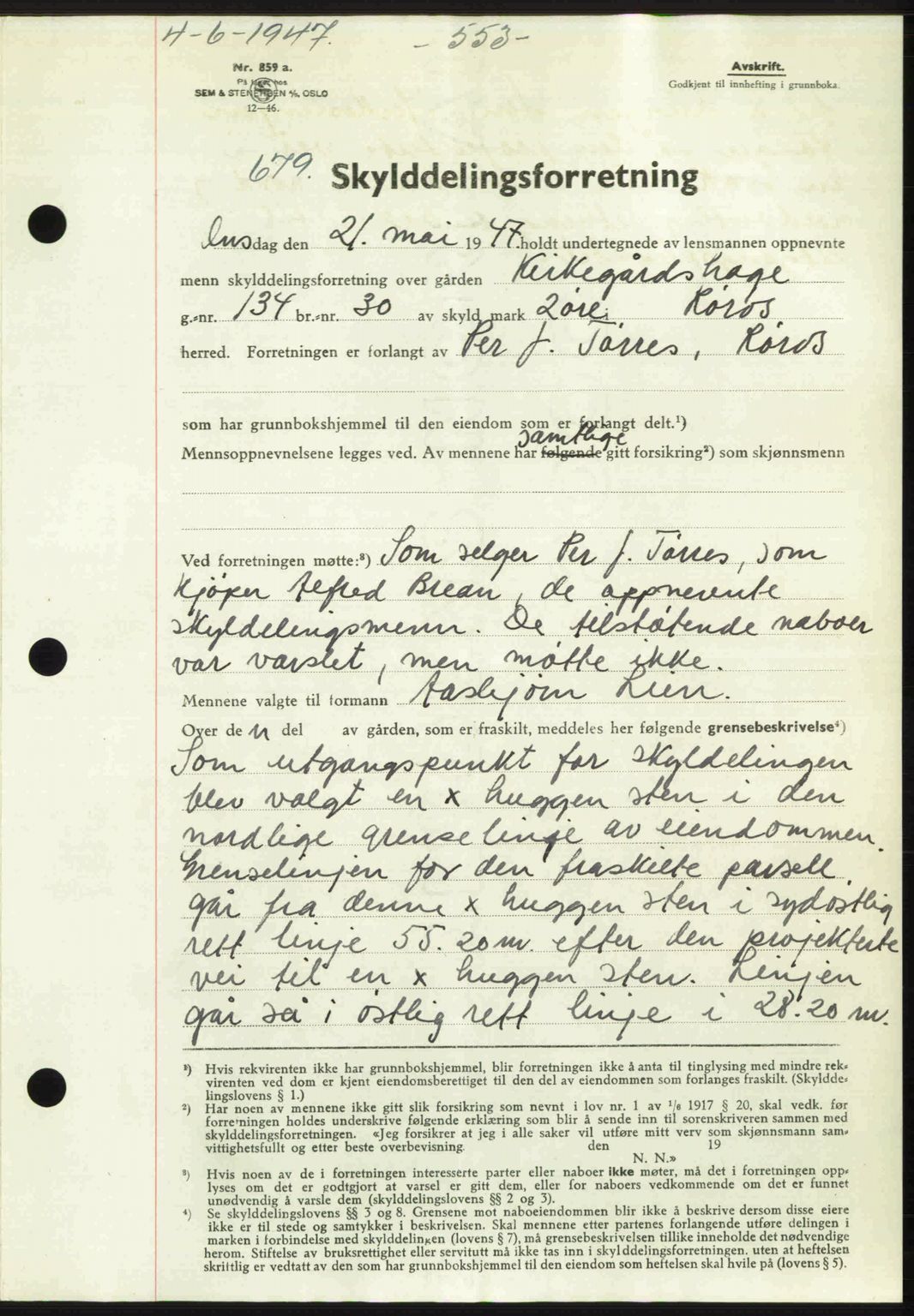 Gauldal sorenskriveri, SAT/A-0014/1/2/2C: Pantebok nr. A3, 1947-1947, Dagboknr: 679/1947