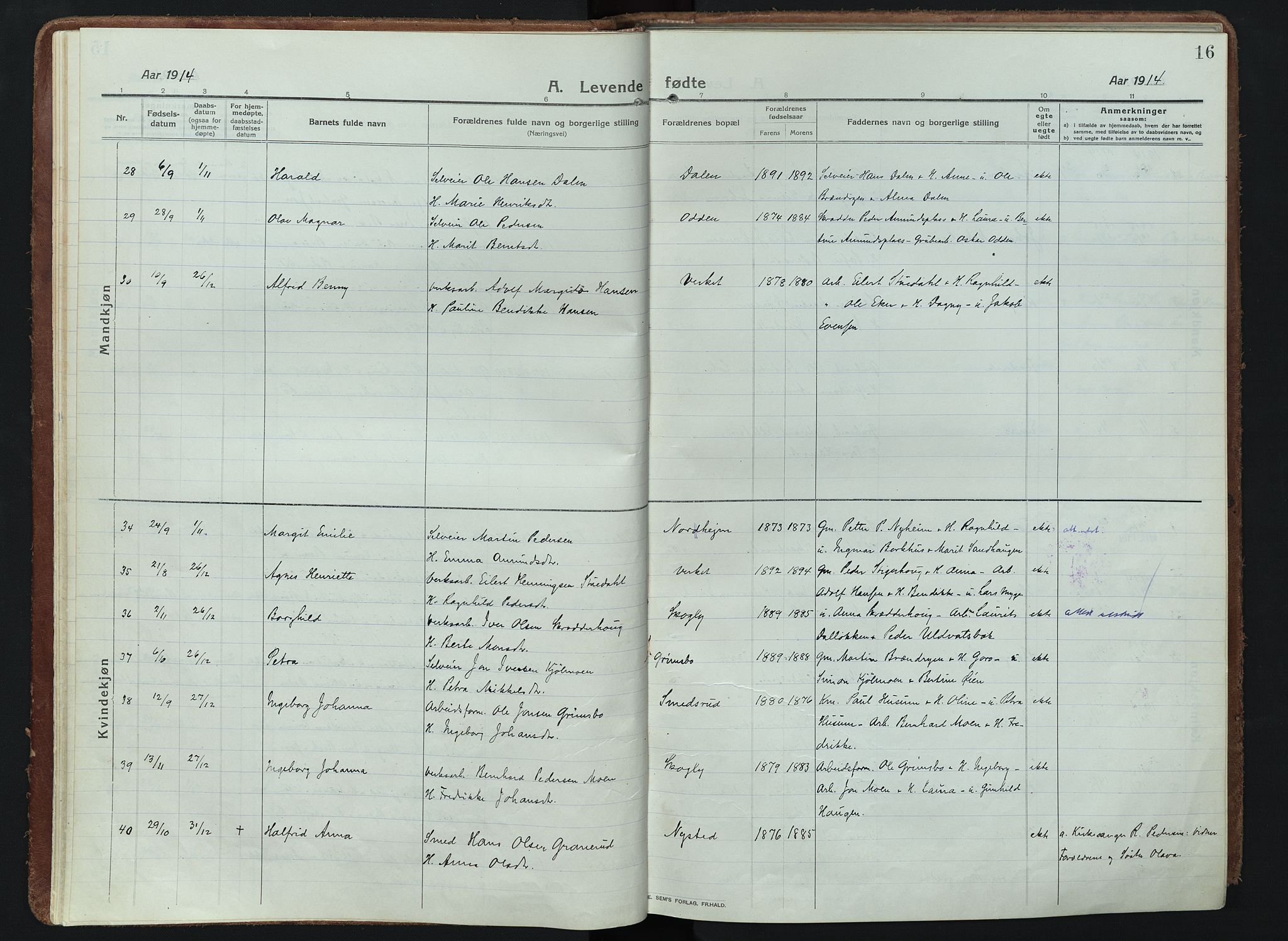 Alvdal prestekontor, AV/SAH-PREST-060/H/Ha/Haa/L0005: Ministerialbok nr. 5, 1913-1930, s. 16