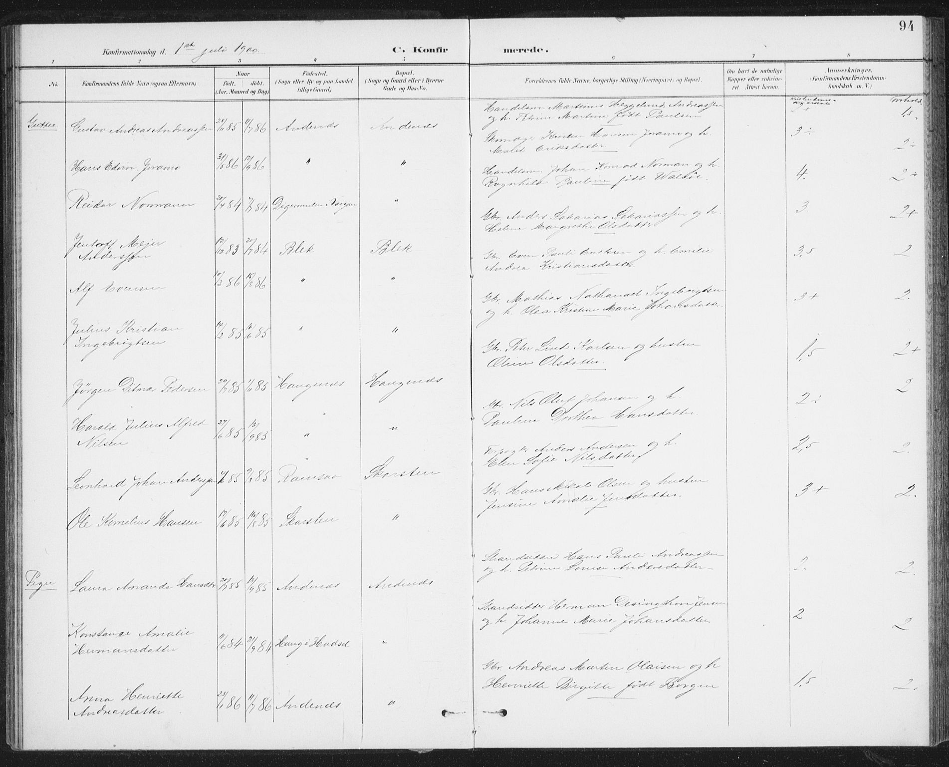 Ministerialprotokoller, klokkerbøker og fødselsregistre - Nordland, AV/SAT-A-1459/899/L1437: Ministerialbok nr. 899A05, 1897-1908, s. 94