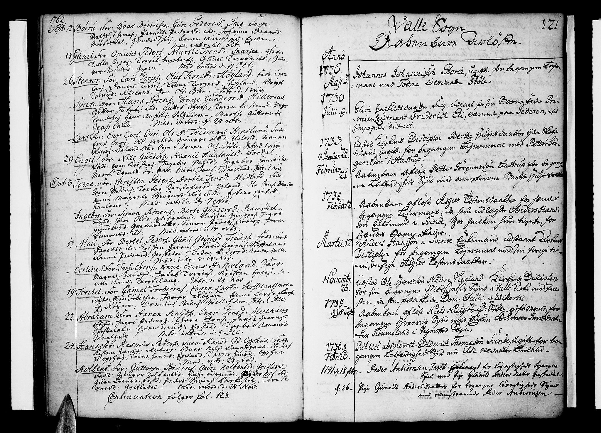 Sør-Audnedal sokneprestkontor, AV/SAK-1111-0039/F/Fa/Fab/L0001: Ministerialbok nr. A 1 /1, 1726-1766, s. 121
