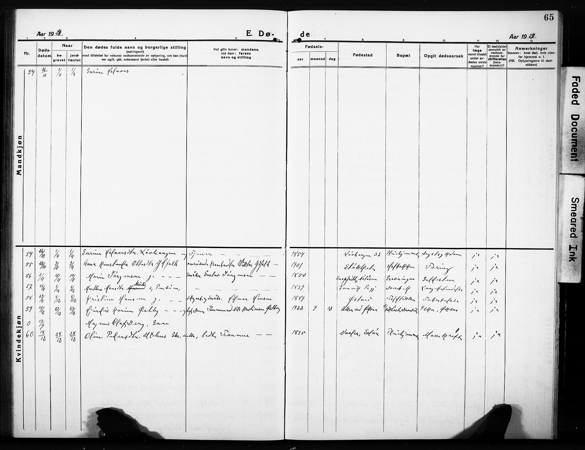 Elverum prestekontor, AV/SAH-PREST-044/H/Ha/Hab/L0014: Klokkerbok nr. 14, 1922-1933, s. 65