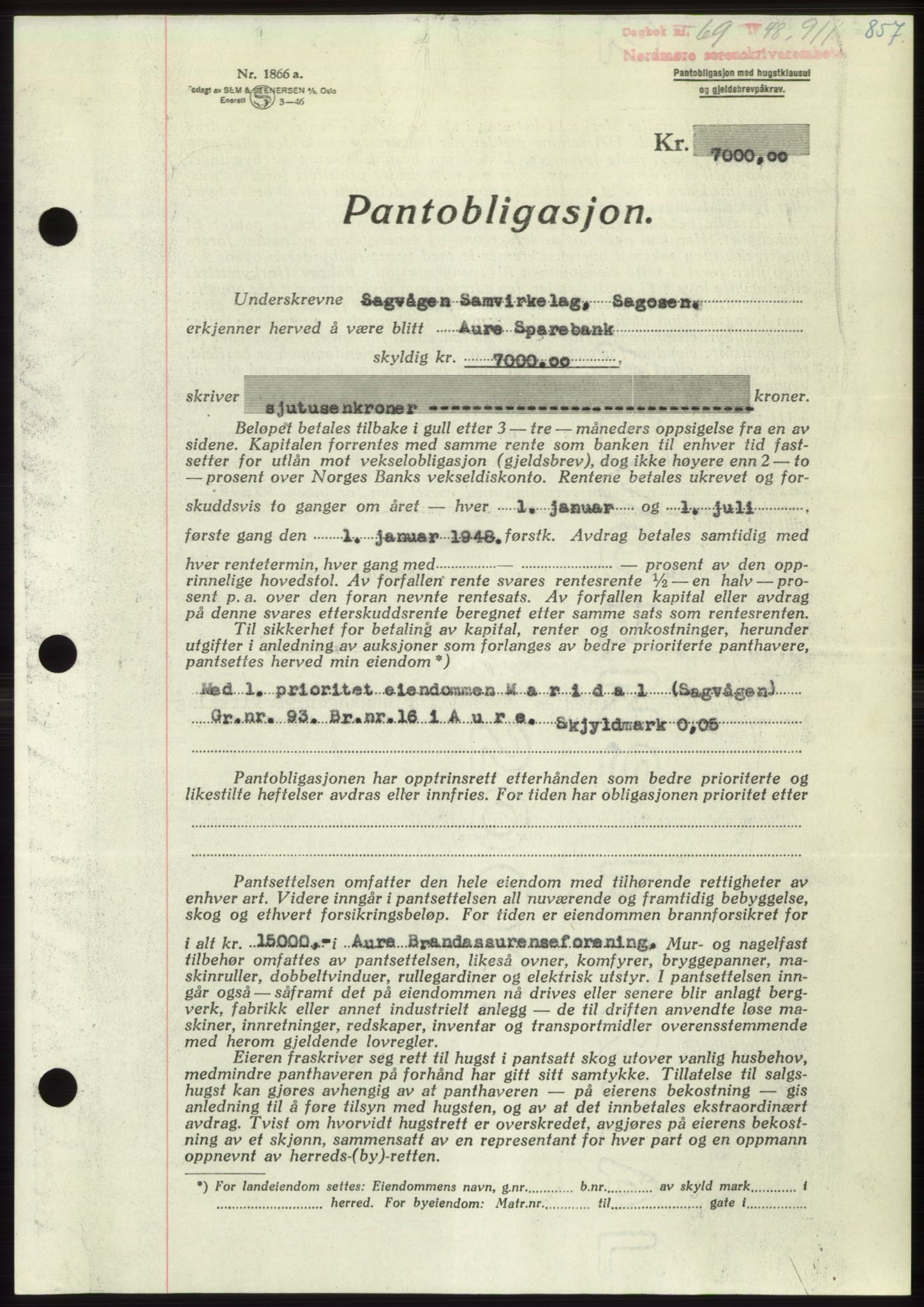 Nordmøre sorenskriveri, AV/SAT-A-4132/1/2/2Ca: Pantebok nr. B97, 1947-1948, Dagboknr: 69/1948