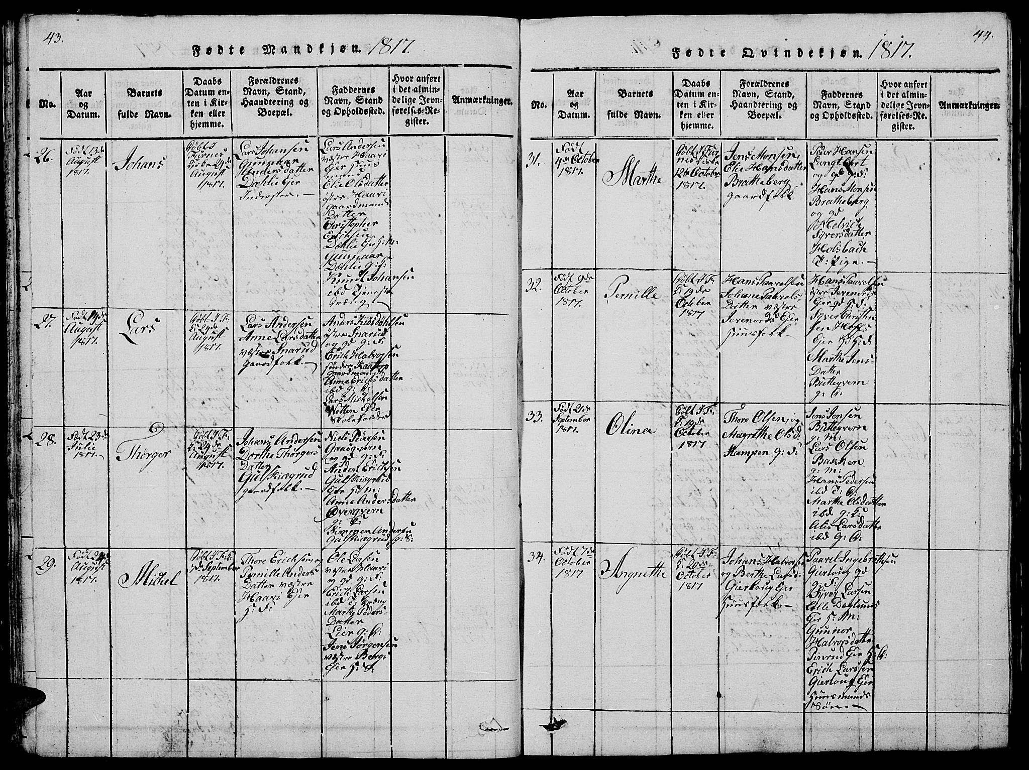Vang prestekontor, Hedmark, AV/SAH-PREST-008/H/Ha/Hab/L0005: Klokkerbok nr. 5, 1815-1836, s. 43-44