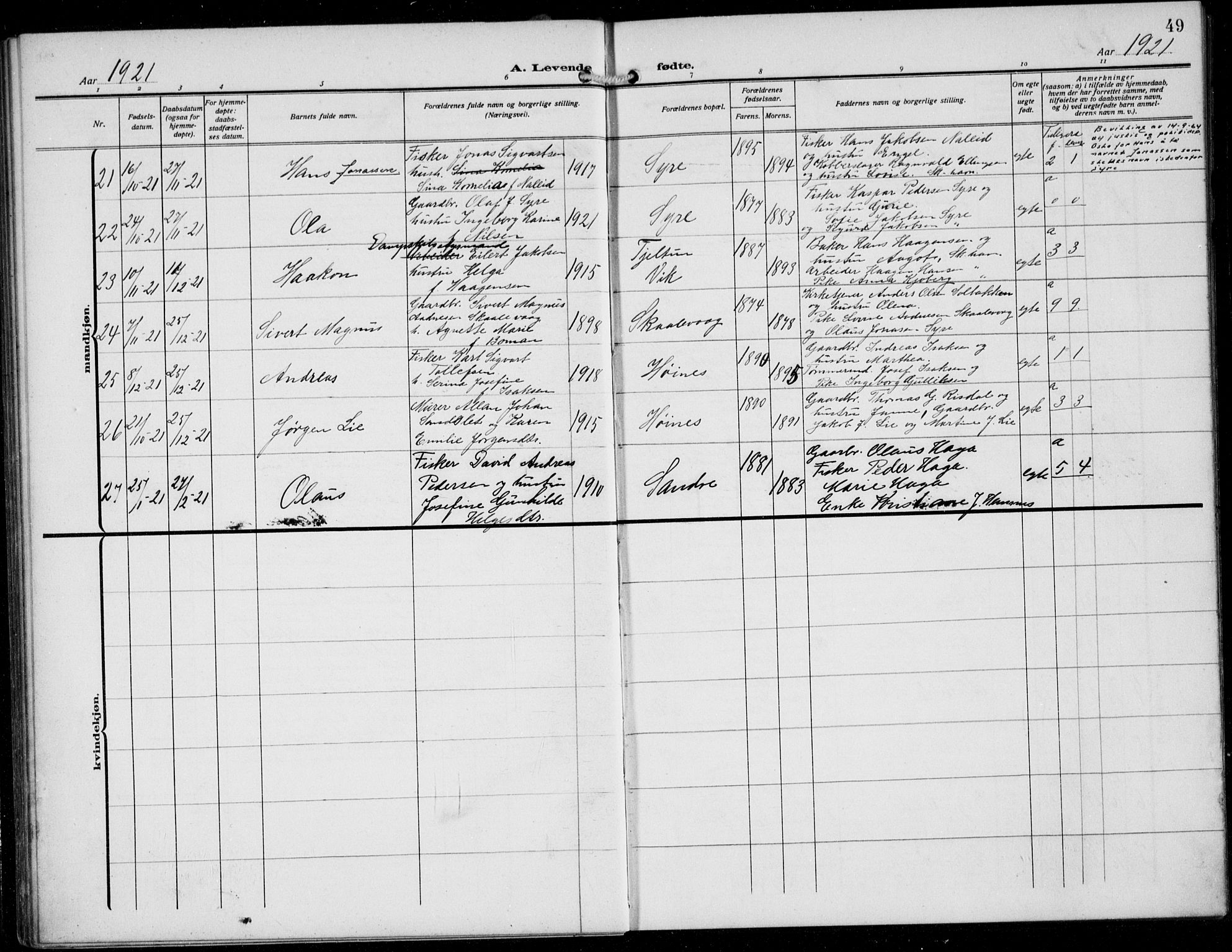 Skudenes sokneprestkontor, AV/SAST-A -101849/H/Ha/Hab/L0009: Klokkerbok nr. B 9, 1908-1936, s. 49