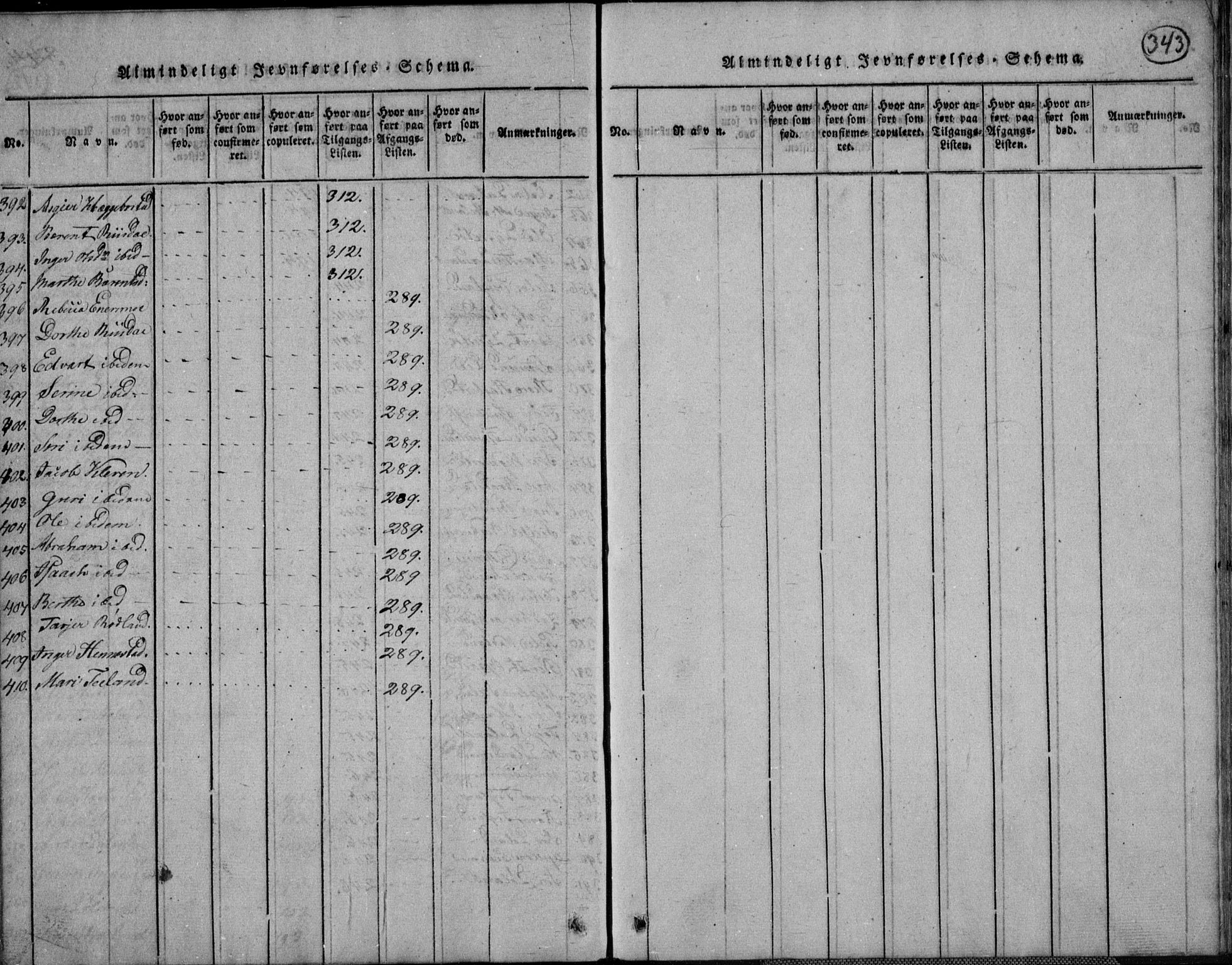 Nord-Audnedal sokneprestkontor, AV/SAK-1111-0032/F/Fb/Fbb/L0001: Klokkerbok nr. B 1, 1816-1858, s. 343