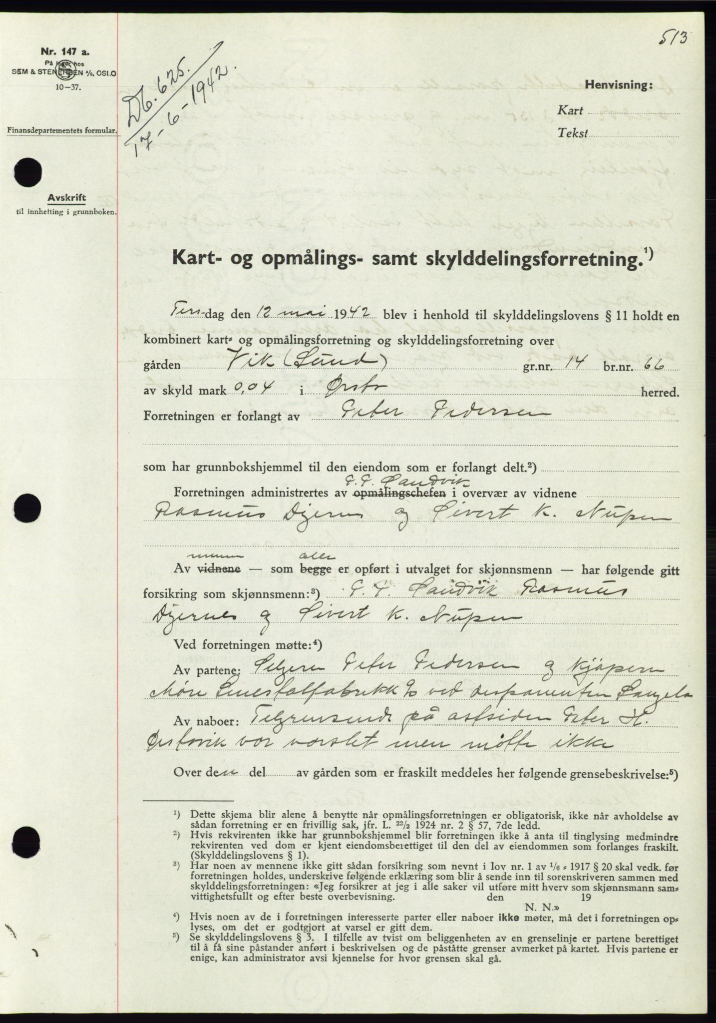 Søre Sunnmøre sorenskriveri, SAT/A-4122/1/2/2C/L0073: Pantebok nr. 67, 1941-1942, Dagboknr: 625/1942