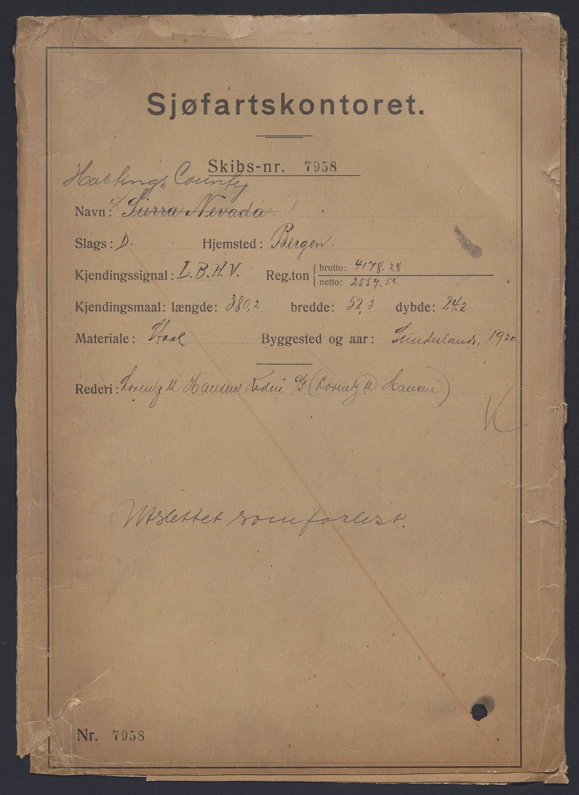 Sjøfartsdirektoratet med forløpere, skipsmapper slettede skip, RA/S-4998/F/Fa/L0466: --, 1868-1926, s. 54