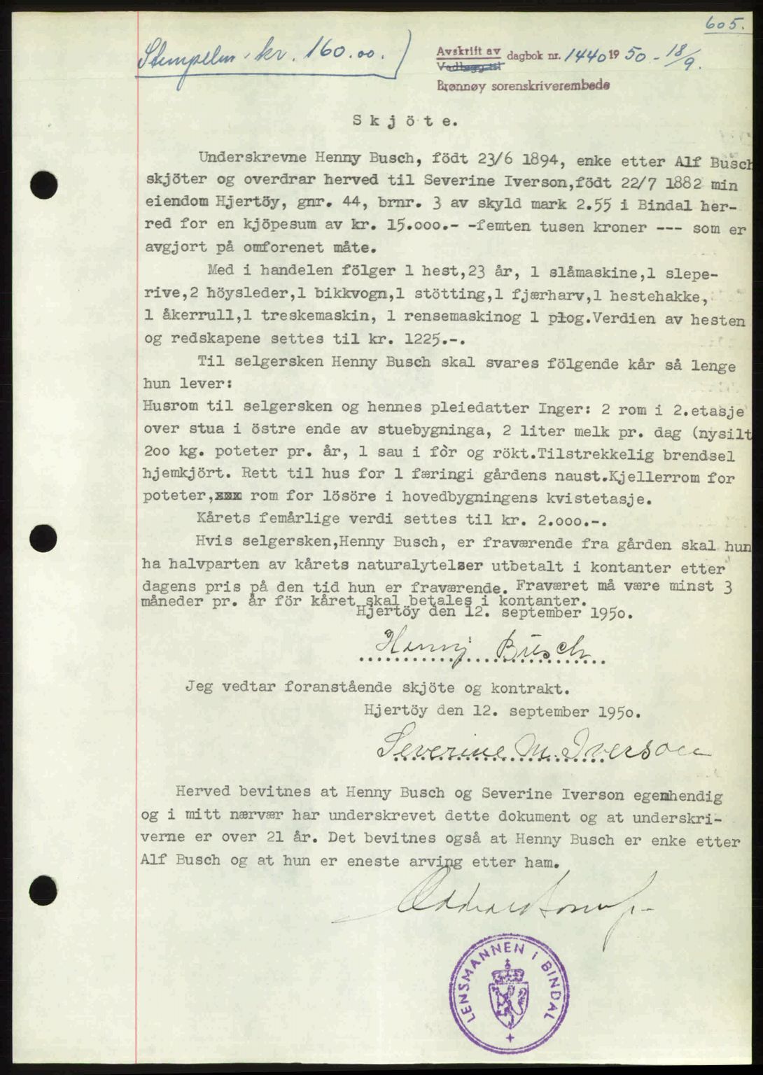 Brønnøy sorenskriveri, SAT/A-4170/1/2/2C: Pantebok nr. 36, 1950-1950, Dagboknr: 1440/1950