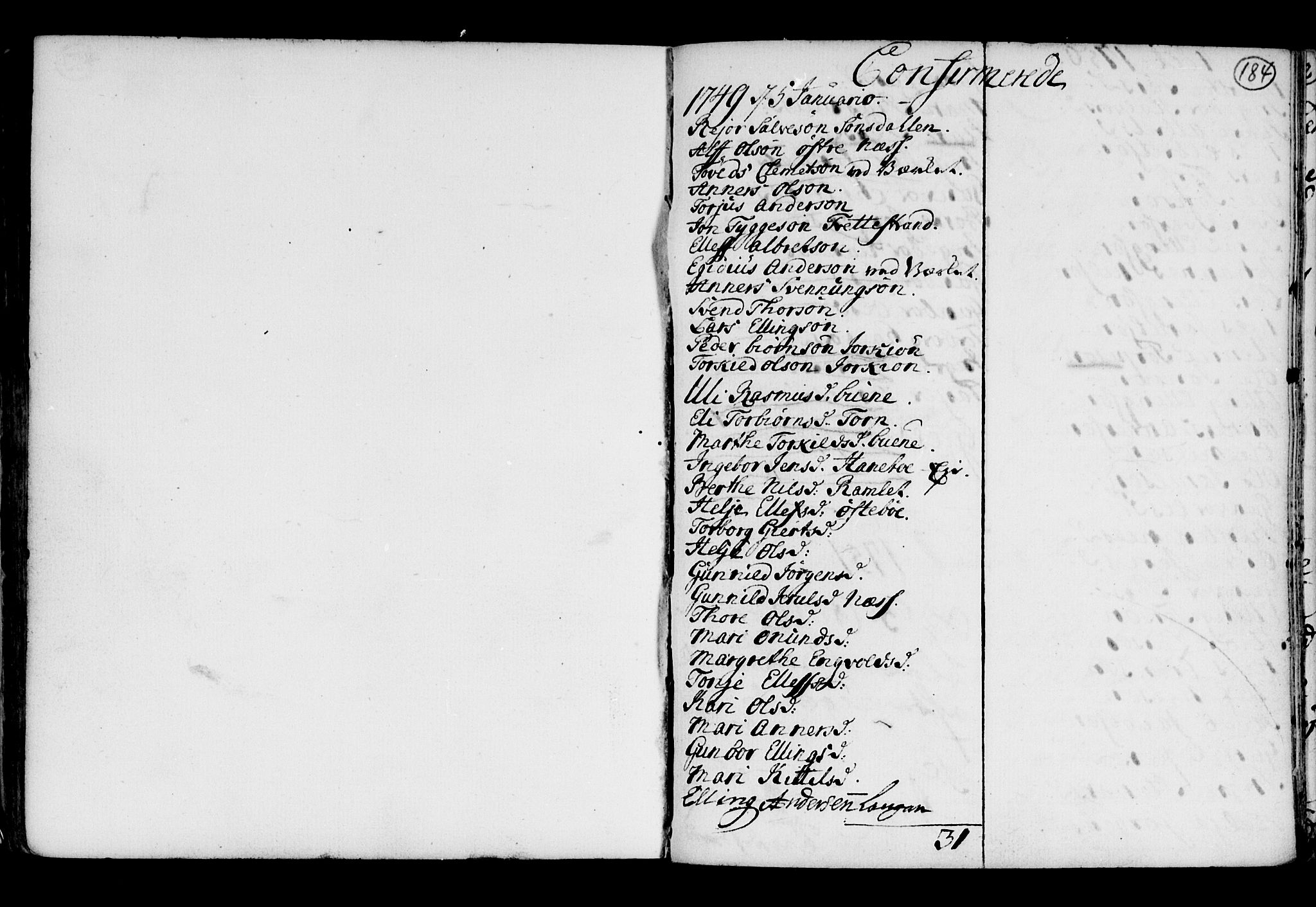Holt sokneprestkontor, SAK/1111-0021/F/Fb/L0005: Klokkerbok nr. B 5, 1746-1764, s. 184