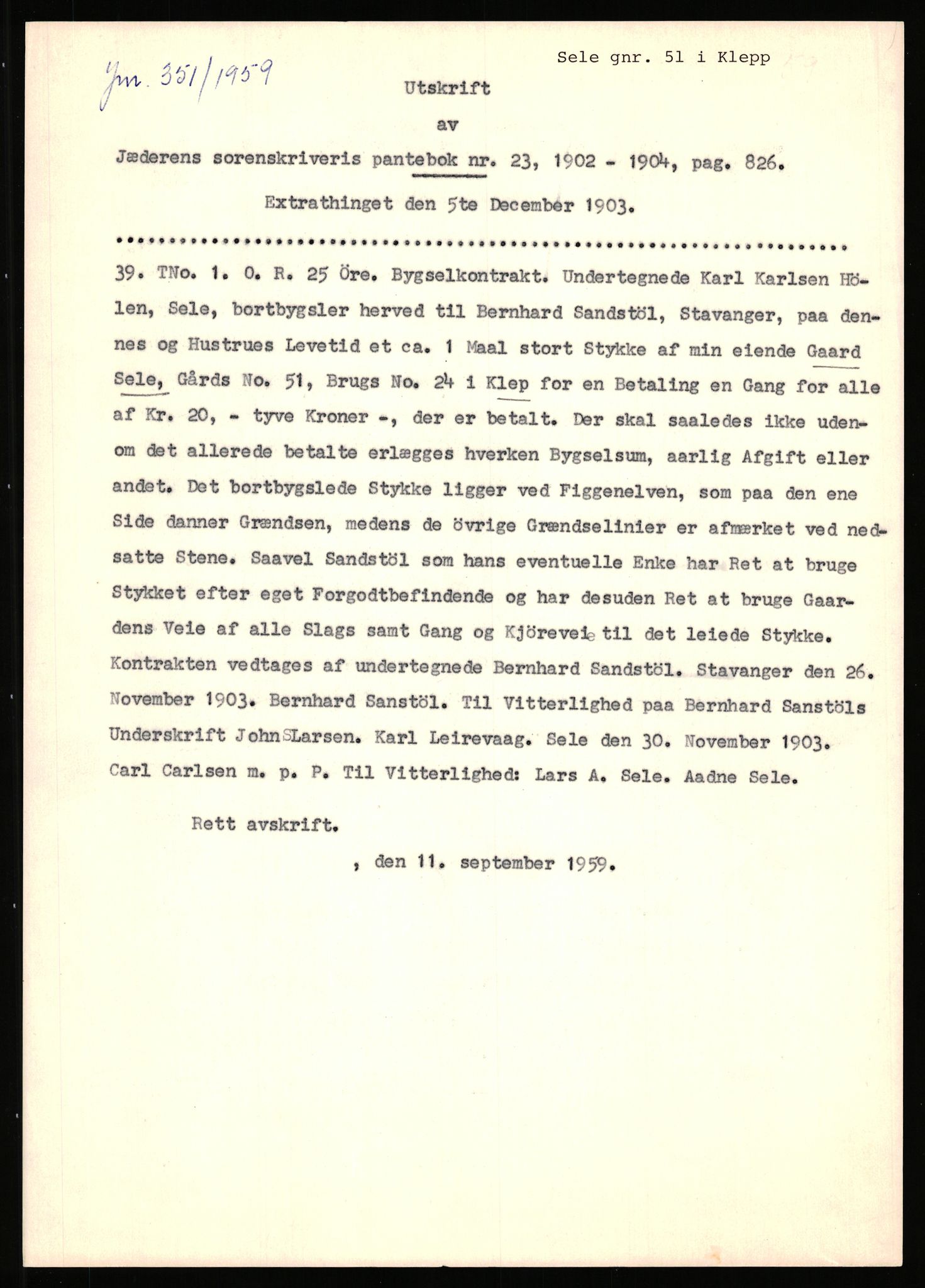 Statsarkivet i Stavanger, SAST/A-101971/03/Y/Yj/L0073: Avskrifter sortert etter gårdsnavn: Sandstøl ytre - Selland, 1750-1930, s. 453