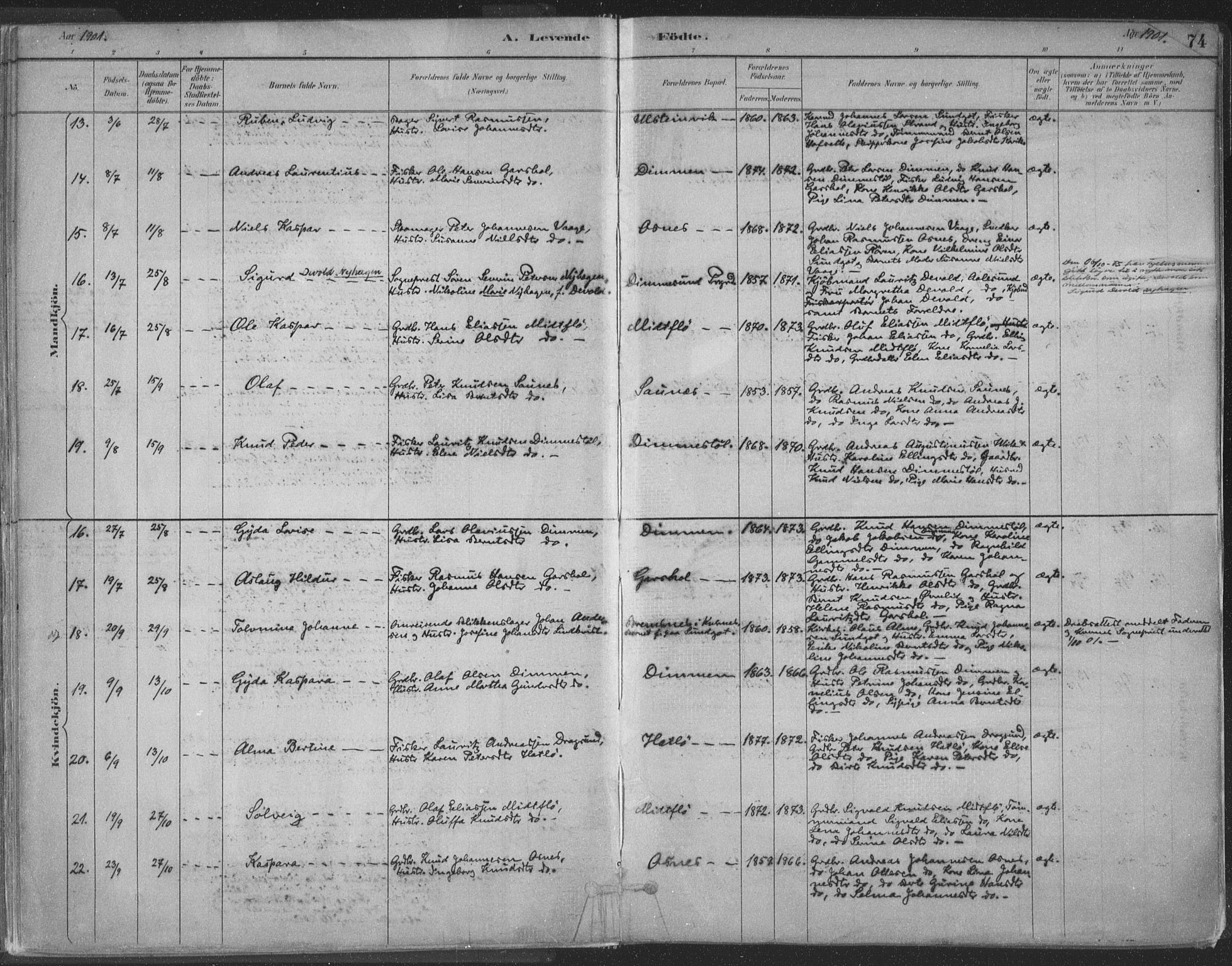 Ministerialprotokoller, klokkerbøker og fødselsregistre - Møre og Romsdal, SAT/A-1454/509/L0106: Ministerialbok nr. 509A04, 1883-1922, s. 74