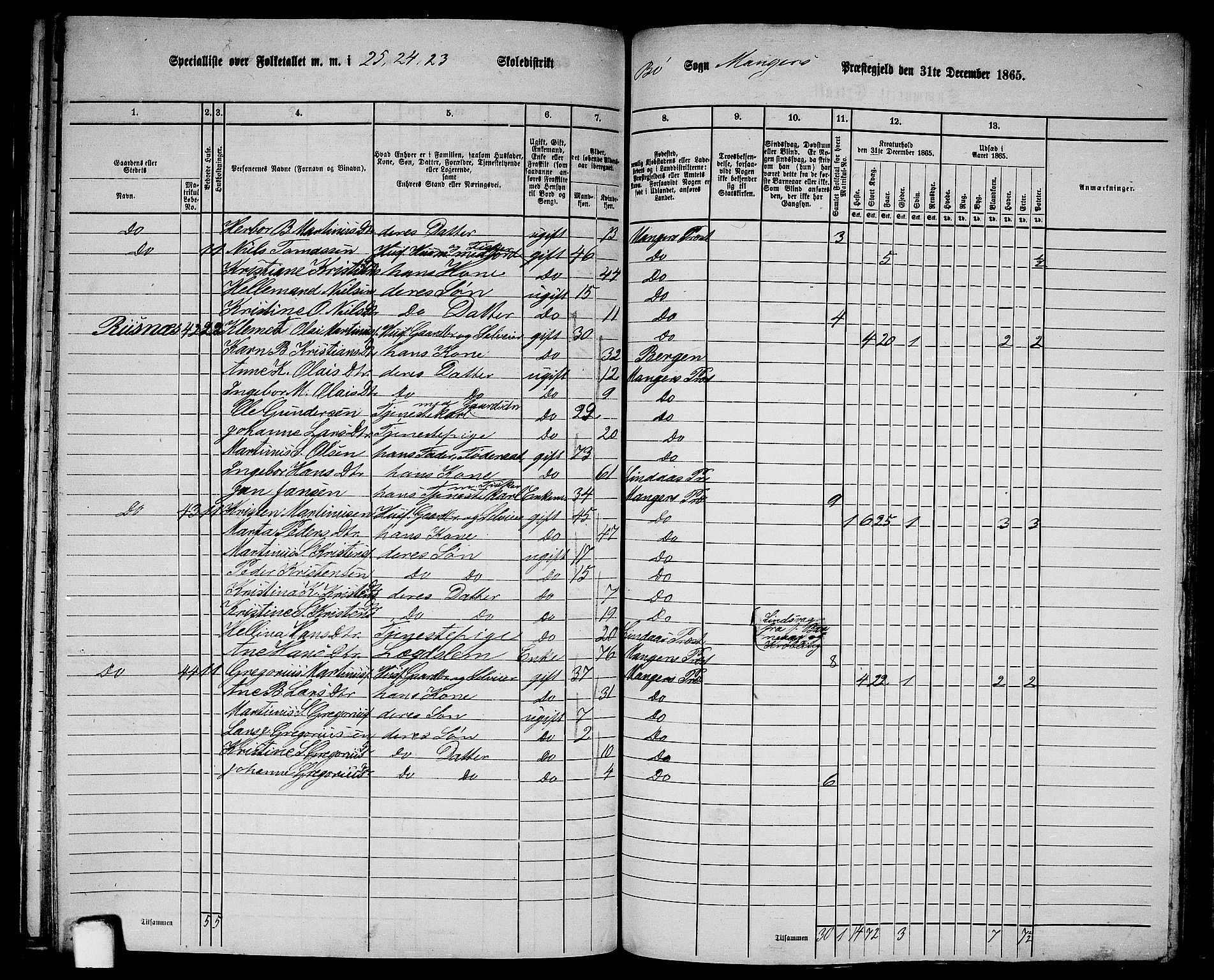 RA, Folketelling 1865 for 1261P Manger prestegjeld, 1865, s. 258