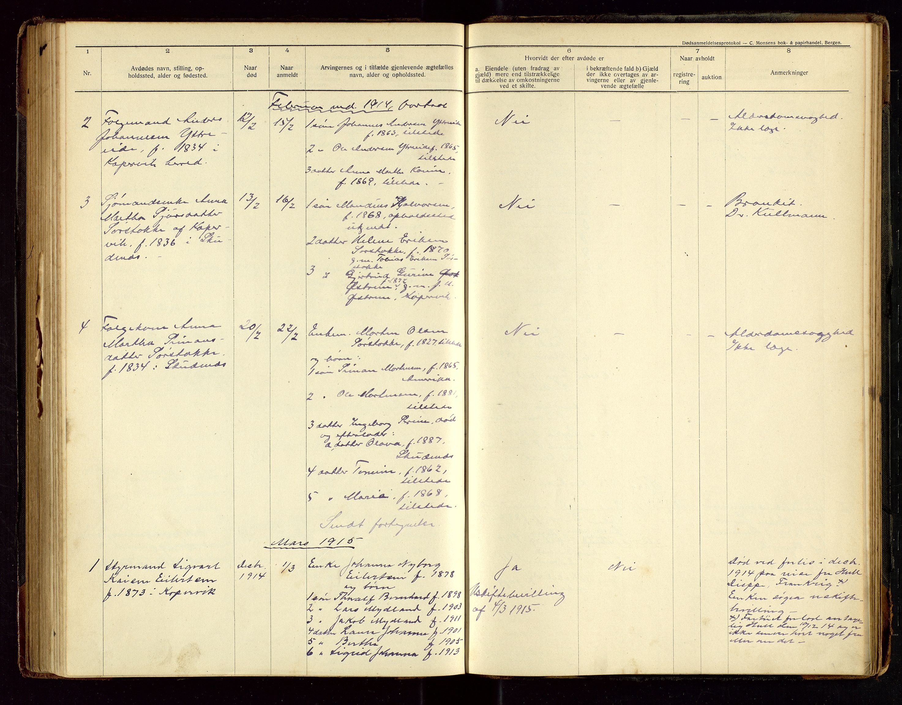 Avaldsnes lensmannskontor, AV/SAST-A-100286/Gga/L0002: Dødsfallsprotokoll, 1912-1920