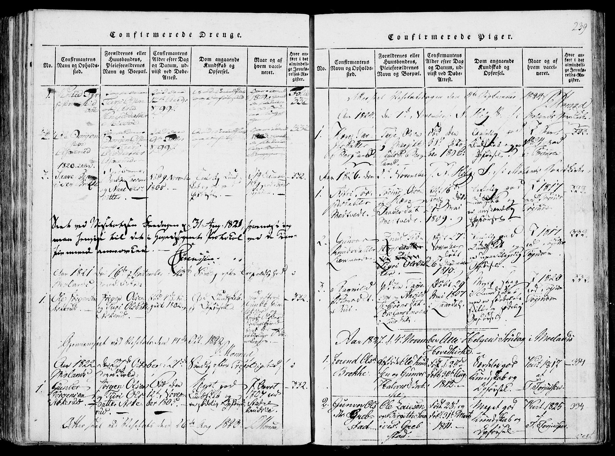 Fyresdal kirkebøker, AV/SAKO-A-263/F/Fa/L0004: Ministerialbok nr. I 4, 1815-1854, s. 239