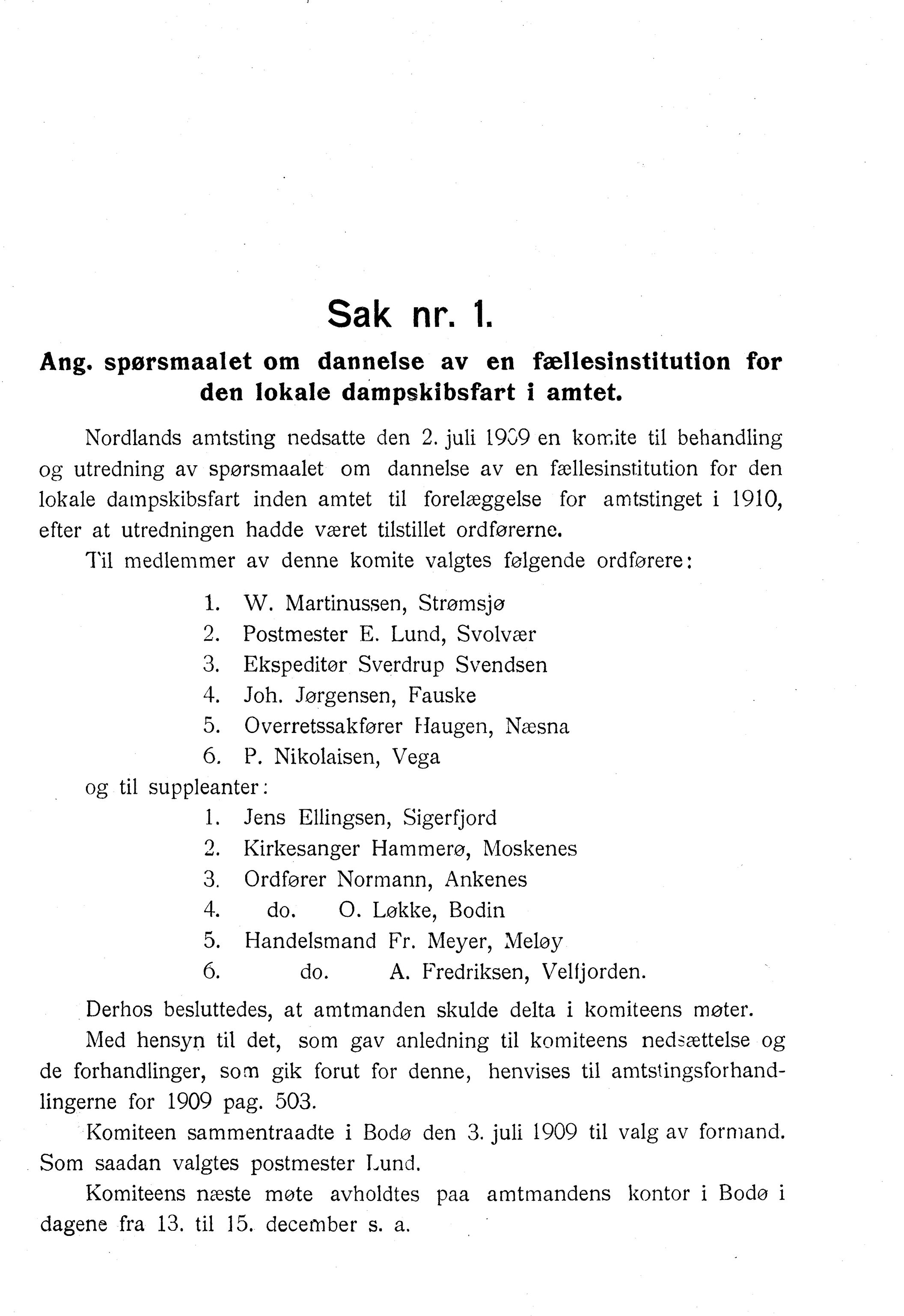 Nordland Fylkeskommune. Fylkestinget, AIN/NFK-17/176/A/Ac/L0033: Fylkestingsforhandlinger 1910, 1910