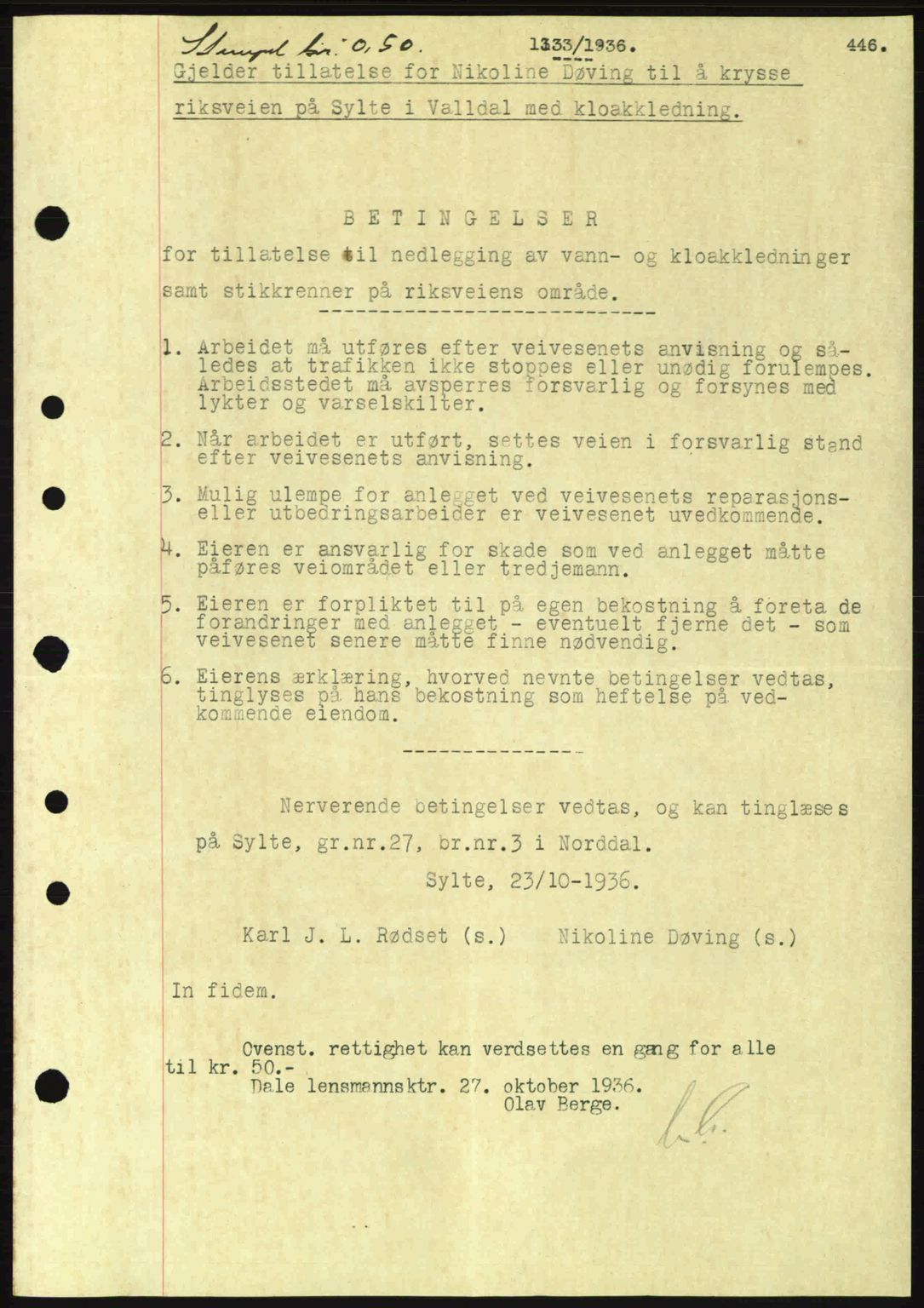Nordre Sunnmøre sorenskriveri, SAT/A-0006/1/2/2C/2Ca: Pantebok nr. B1-6, 1938-1942, Dagboknr: 1333/1936