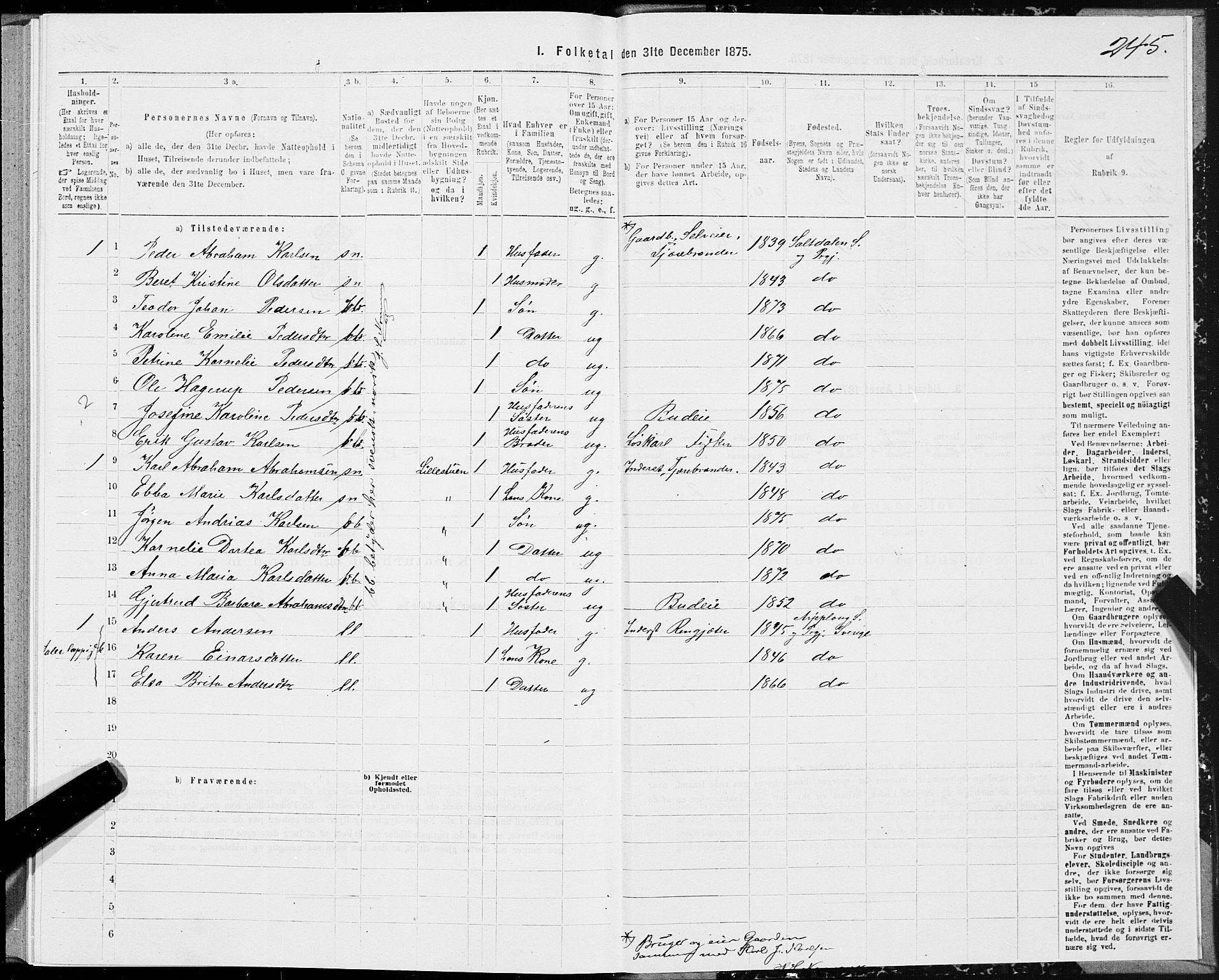 SAT, Folketelling 1875 for 1840P Saltdal prestegjeld, 1875, s. 2245