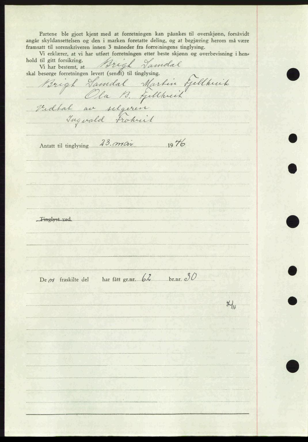 Midhordland sorenskriveri, SAB/A-3001/1/G/Gb/Gbj/L0022: Pantebok nr. A41-43, 1946-1946, Dagboknr: 2089/1946
